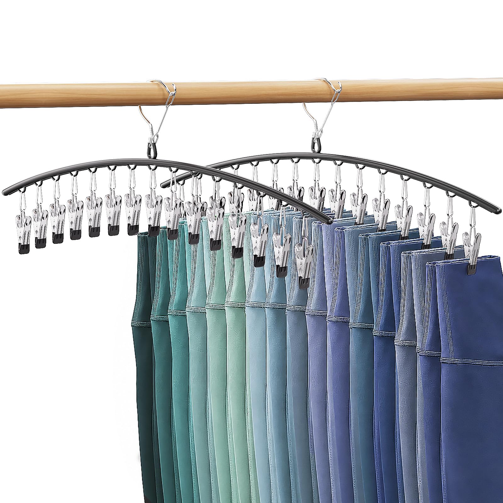 Minicoco 2 Pack Trouser Hangers with Clips, Legging Organizer for Closet Non slip Metal Holds 30 Leggings Holders Pants Hangers with Windproof Clasp