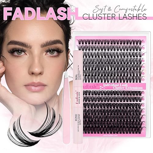 Miniatura 11 de FADLASH Kit de extensiones de pestañas para bricolaje, racimos de pestañas 40D, kit de extensión de pestañas individuales naturales con enlace