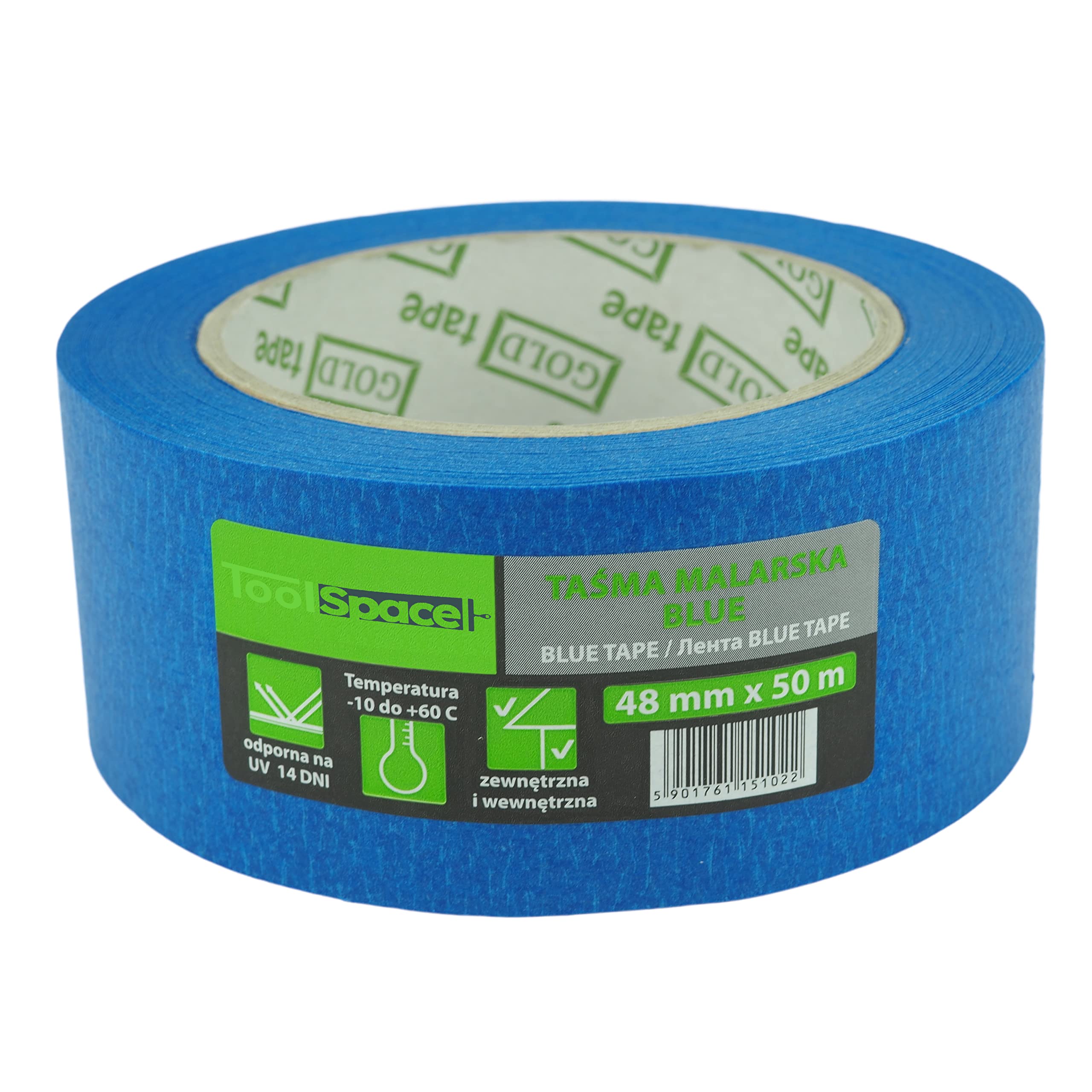 ToolSpace 6x Cinta de papel enmascarar azul para pintar paredes y techos - Perfecto para trabajos de renovación - Pegamento cinta Sin disolventes - Papel celo sin fugas con dimensiones 48mm/ 50m 300m