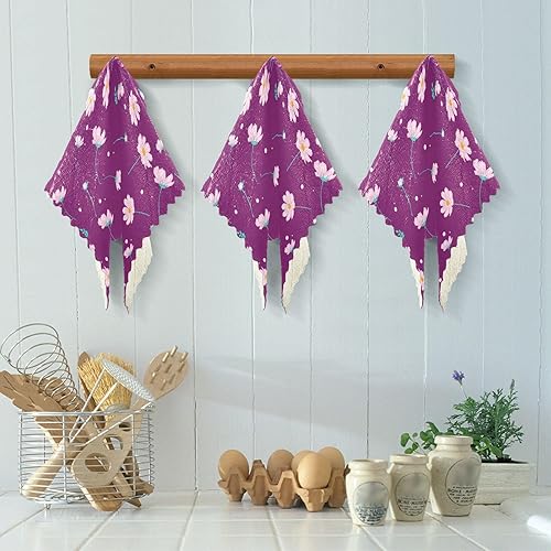 Miniatura 5 de FRODOTGV Floral Cosmos Flower Cute Scandinavian Quality Decorative Microfiber Kitchen Dish Towels Quick Dry 6 Pack Kitchen Tea Towels for Bathroom