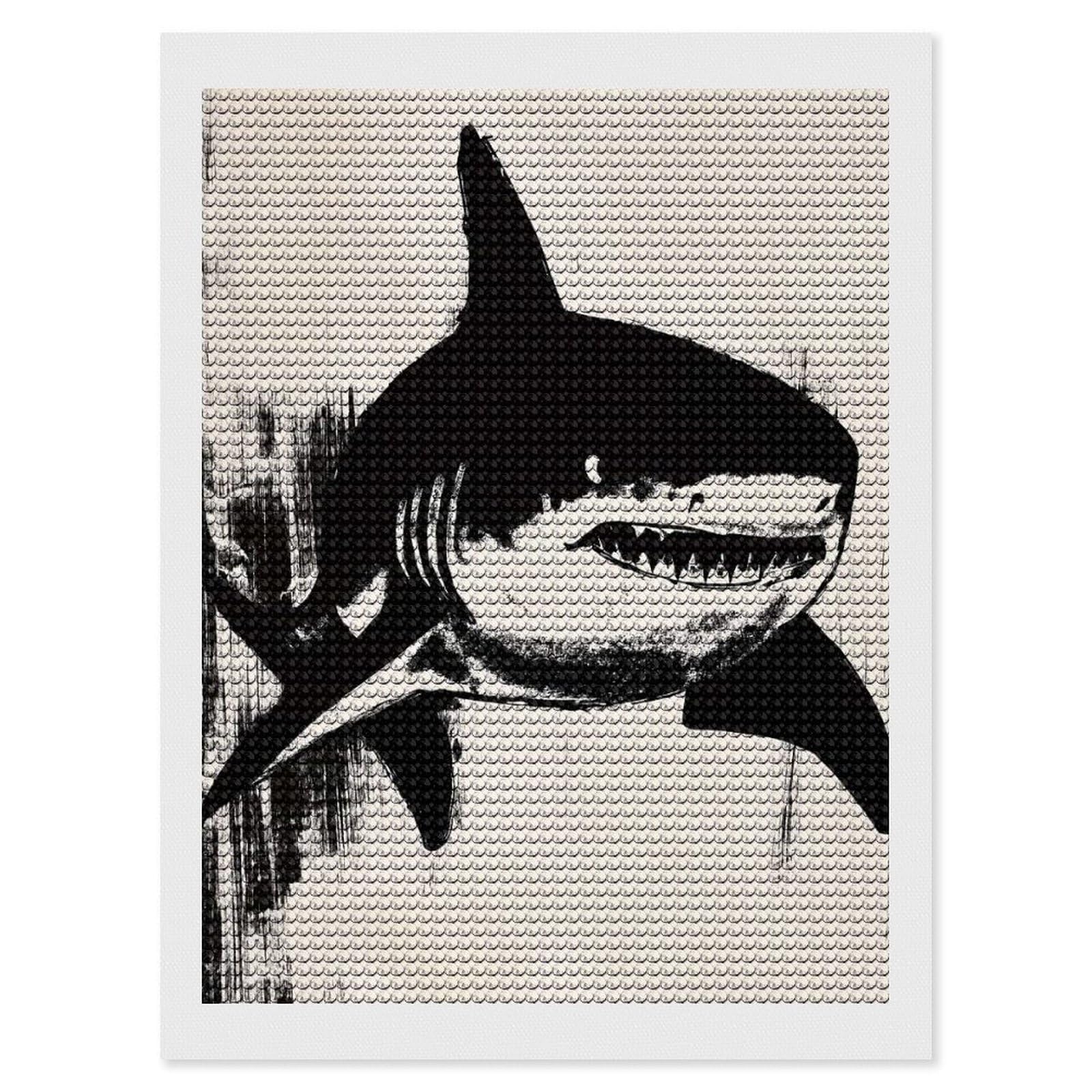 Junmoney Shark Ink Illustration Diamond Art Kit 12"x16", Gift Idea, for Family Craft Time, Mindful Craft Activity, Boho Decor, Relaxing DIY Hobby