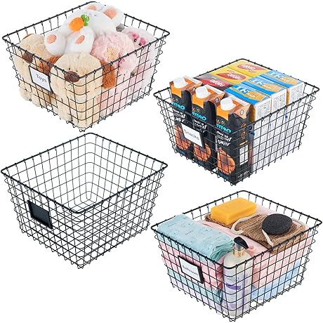4 Pack XL Wire Storage Basket for Small Wardrobes