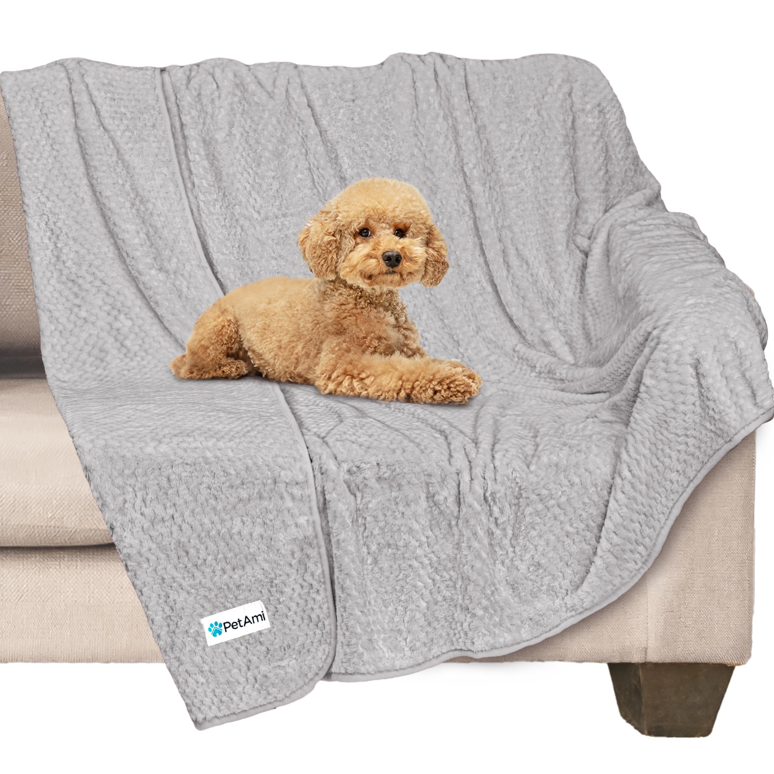 PetAmi Waterproof Fleece Dog Blanket, Pet Blanket Small Medium Large Dogs, Waffle Textured Throw Bed Couch Protector Indoor Cat Puppy Kitten, Reversible Warm Soft Plush Fuzzy, Large 40x60 Light Gray — image 1