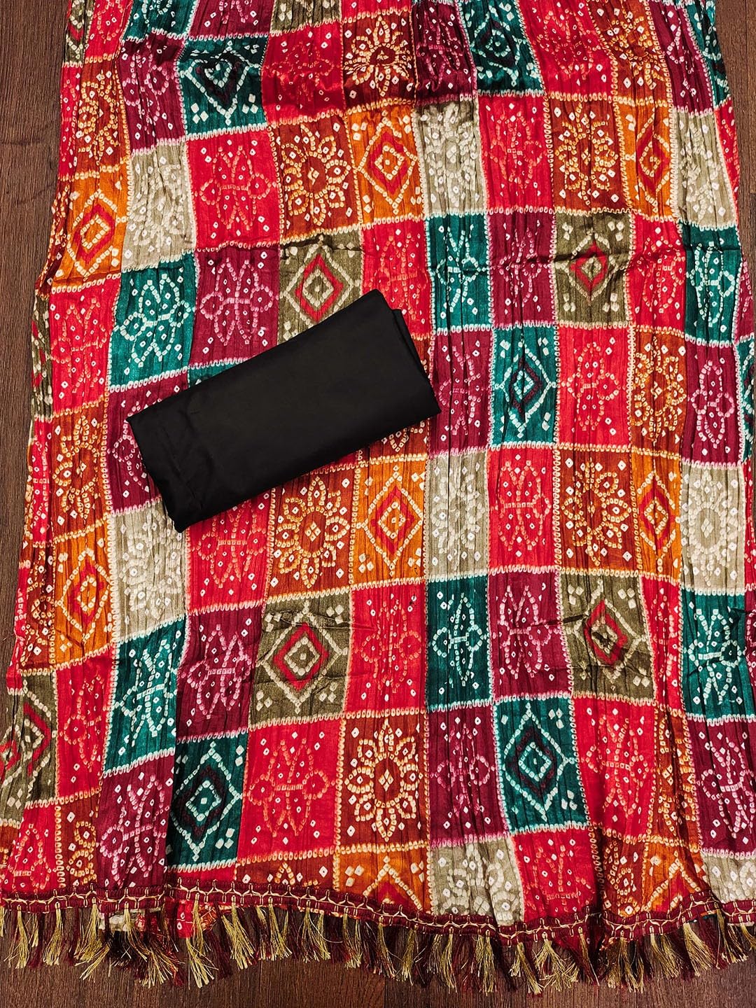 Sidhidata Women's Poly Cotton Embroidery Work Unstitched Salwar Suit Dress Material With Bandhej/Bandhani Print Dupatta (DM Goli Mirror Black_Black_Free Size) - Image 4 thumbnail