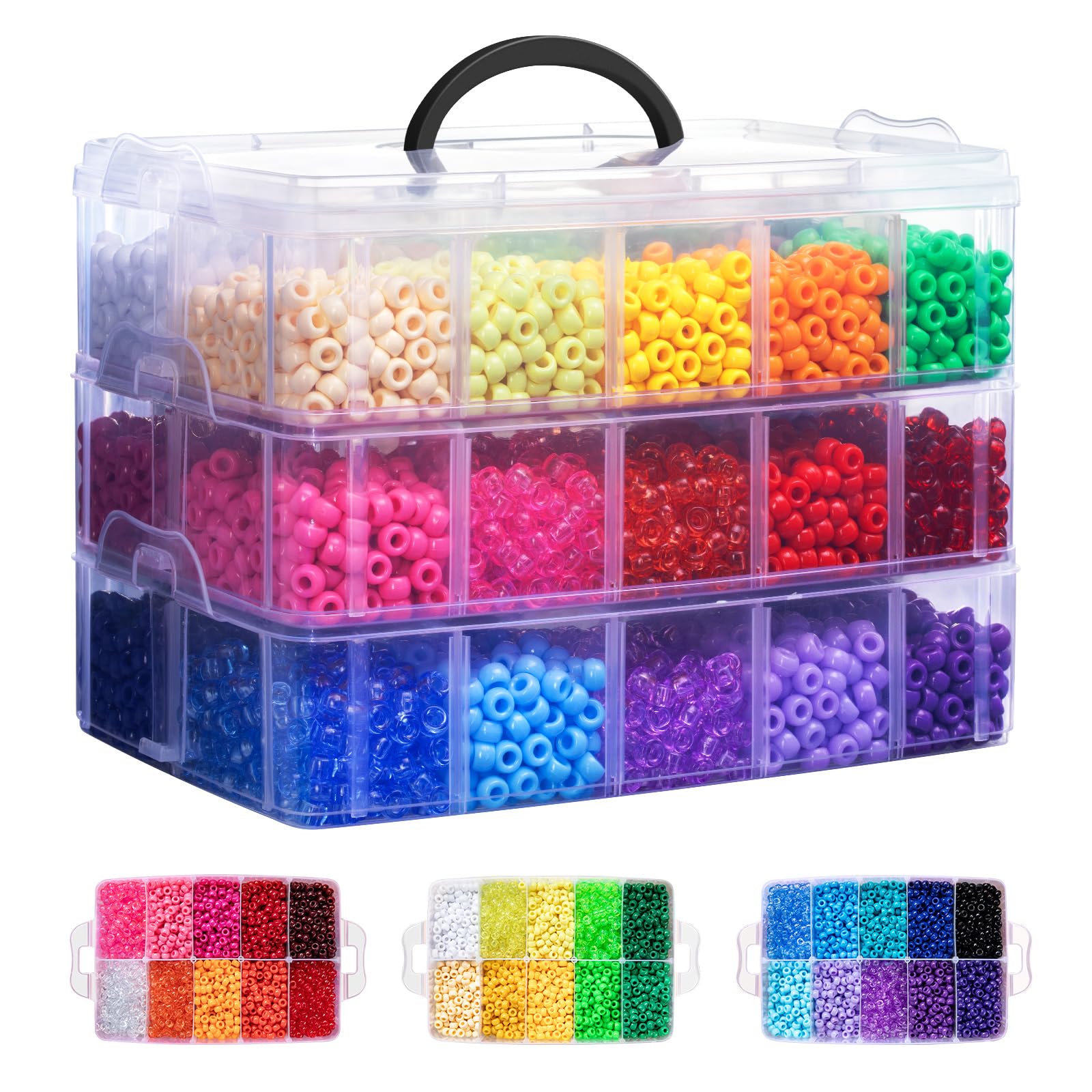 Simetufy 10000Pcs Pony Beads Bulk, 30 Colors Rainbow Kandi Beads for Hair Braiding Bracelet Making Kandi Jewelry Key Chains DIY Crafts Christmas Gifts (Stack Box)