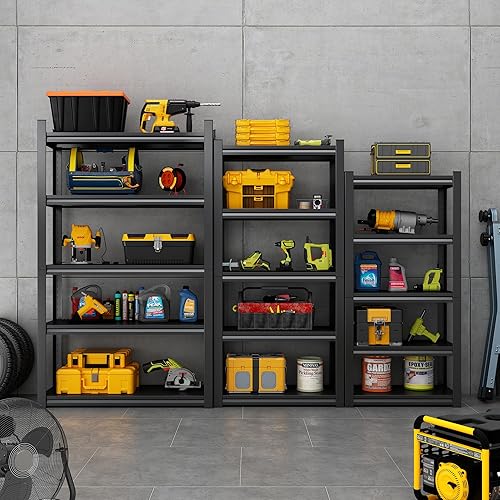 Miniatura 10 de Estantes de metal para almacenamiento  Estantería de cocina resistente y almacenamiento, estante de almacenamiento de garaje  Estantes de 5 niveles