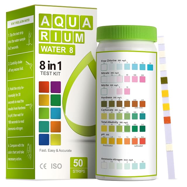 AAwipes 8-in-1 Aquarium Test Kit for Fish Tanks - Quick Accurate Water Testing Strips for Aquariums Ponds Tests