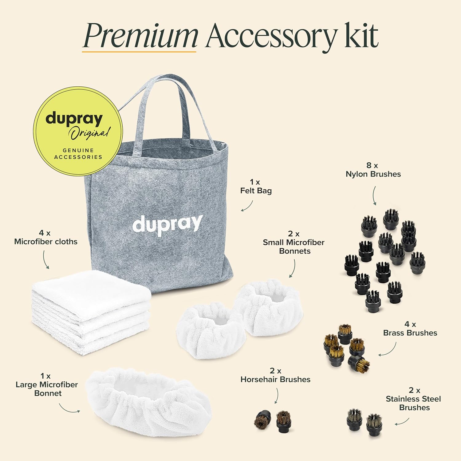 Dupray 24-Piece Steam Cleaning Accessory Kit with Brushes and Cloths