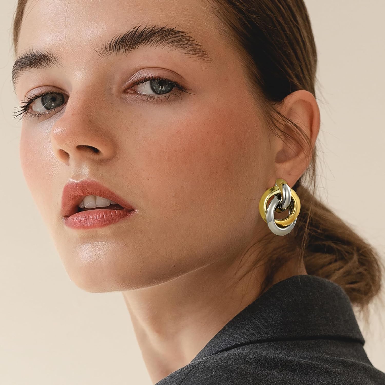 Clip on Earrings for Women Hypoallergenic Two Tone Clip on Earrings 14K Gold Plated and Silver Drop Dangle Earrings Mixed Metal Jewelry for Women Fashion Trendy Jewelry Gifts - Image 4