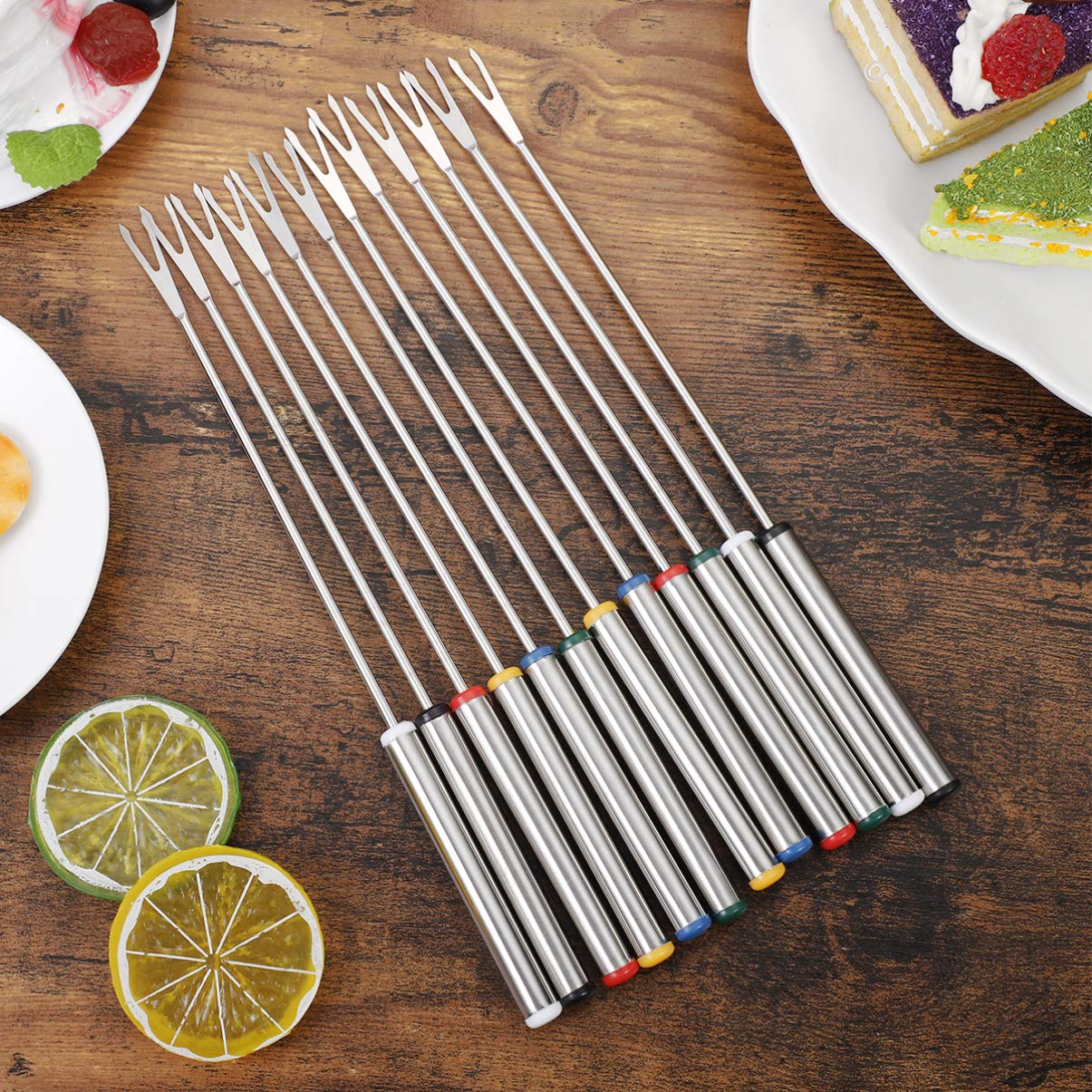 12pcs Dessert Fork Fondue Fork Fruit Food Fork Stainless Steel Fork
