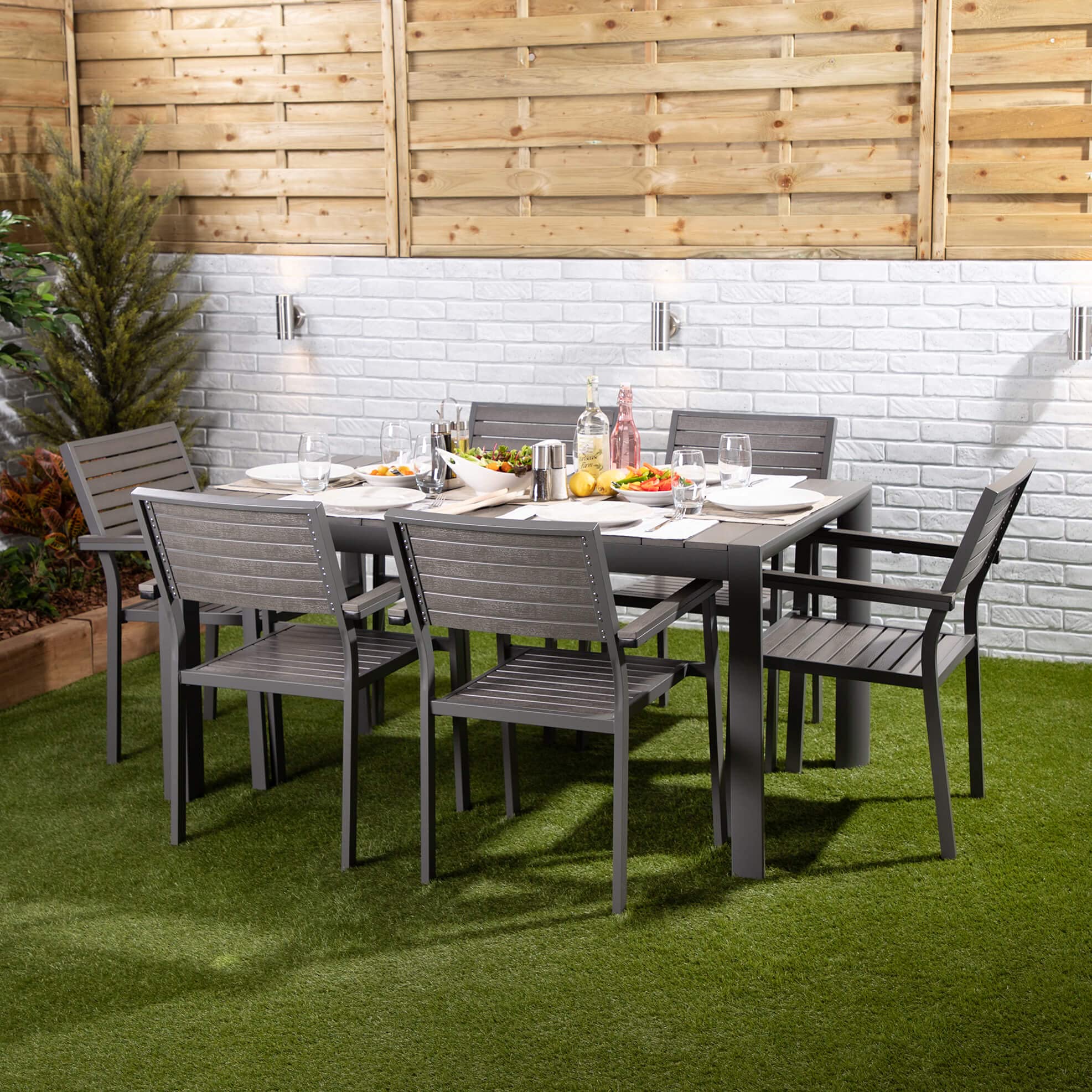 Garden Dining Set 6 Seater Outdoor Tables and Chairs Set Aluminium