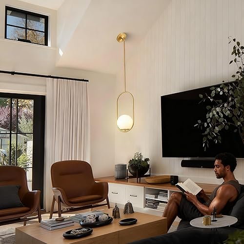 Miniatura 4 de Yunnix Luces colgantes para isla de cocina, moderna lámpara colgante de globo dorado, lámpara colgante de isla de cocina, comedor, lámparas