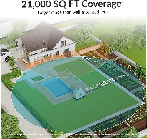 Miniatura 4 de Giraffe Tools Carrete de manguera retráctil montado en el suelo, 12 pulgada x 82 pies, carrete de manguera de jardín de rebobinado automático