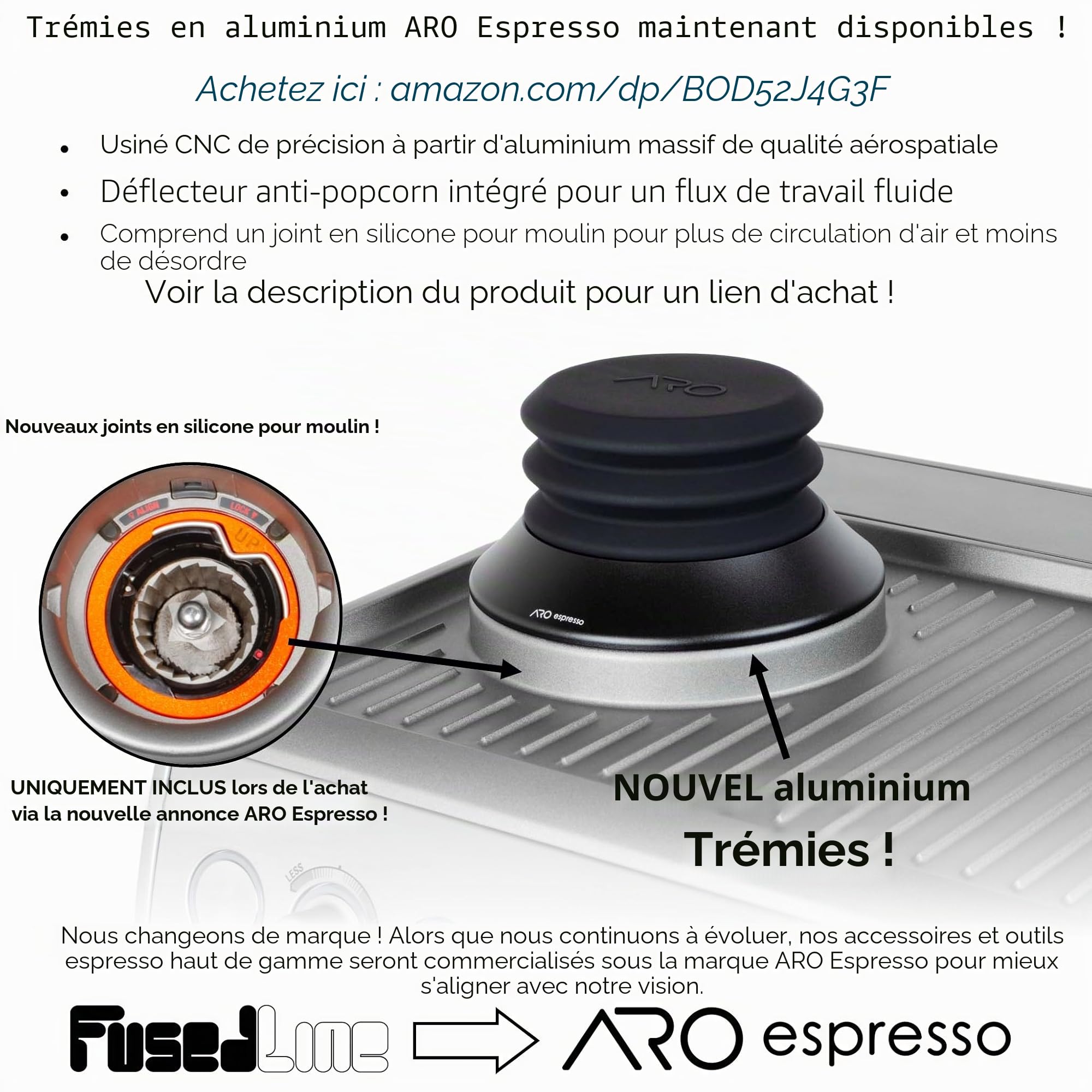 Trémie à dose unique avec soufflet en silicone et poids anti-popcorn | Compatible avec Breville Barista Express, Pro, Touch et Impress | Noir