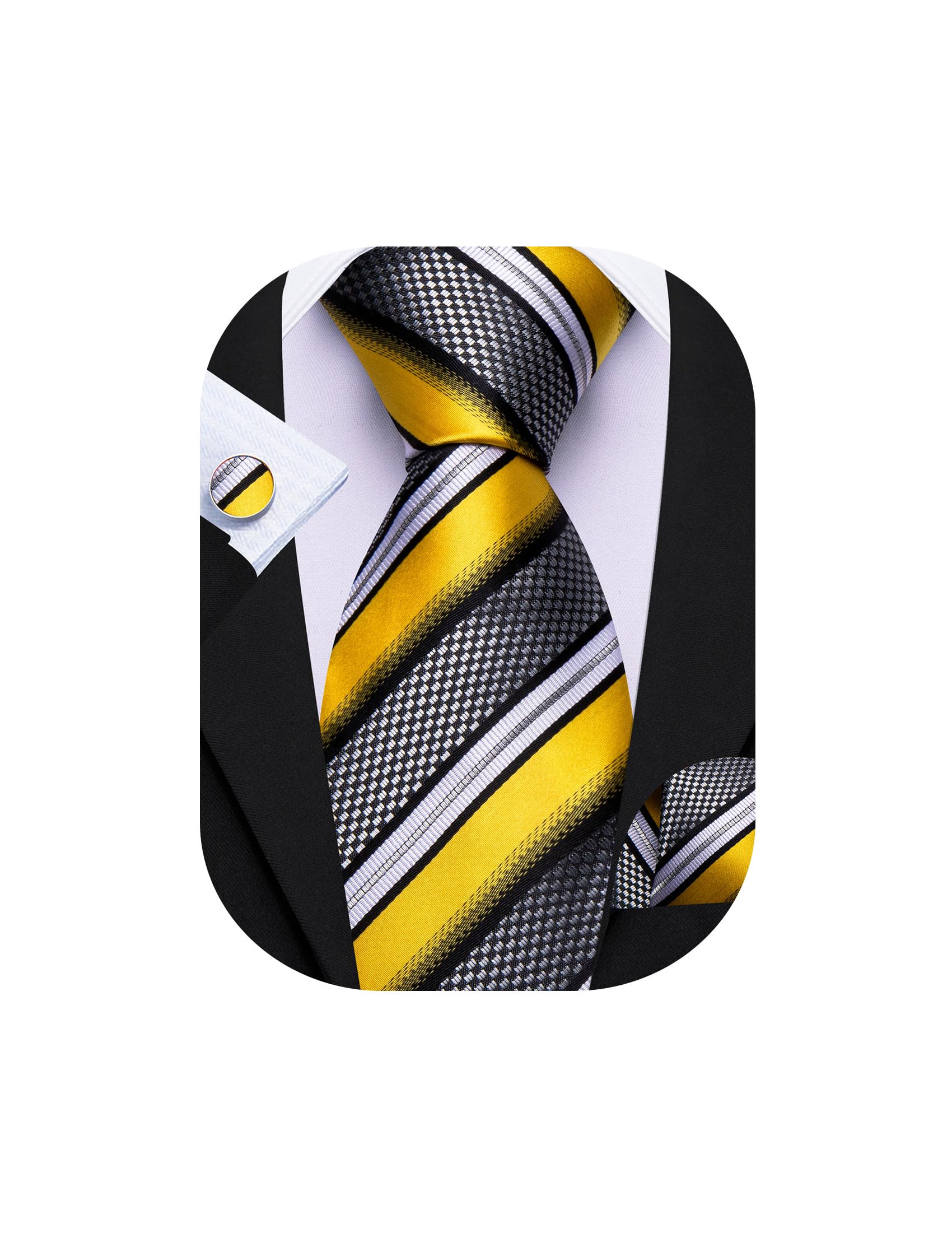 Barry.Wang Mens Tie Set Plaid Check Stripe Neckties Pocket Square Cufflinks | Woven Classic,Formal/Casual Men's Necktie,Luxury,Business,Wedding,Party,Prom,Graduation