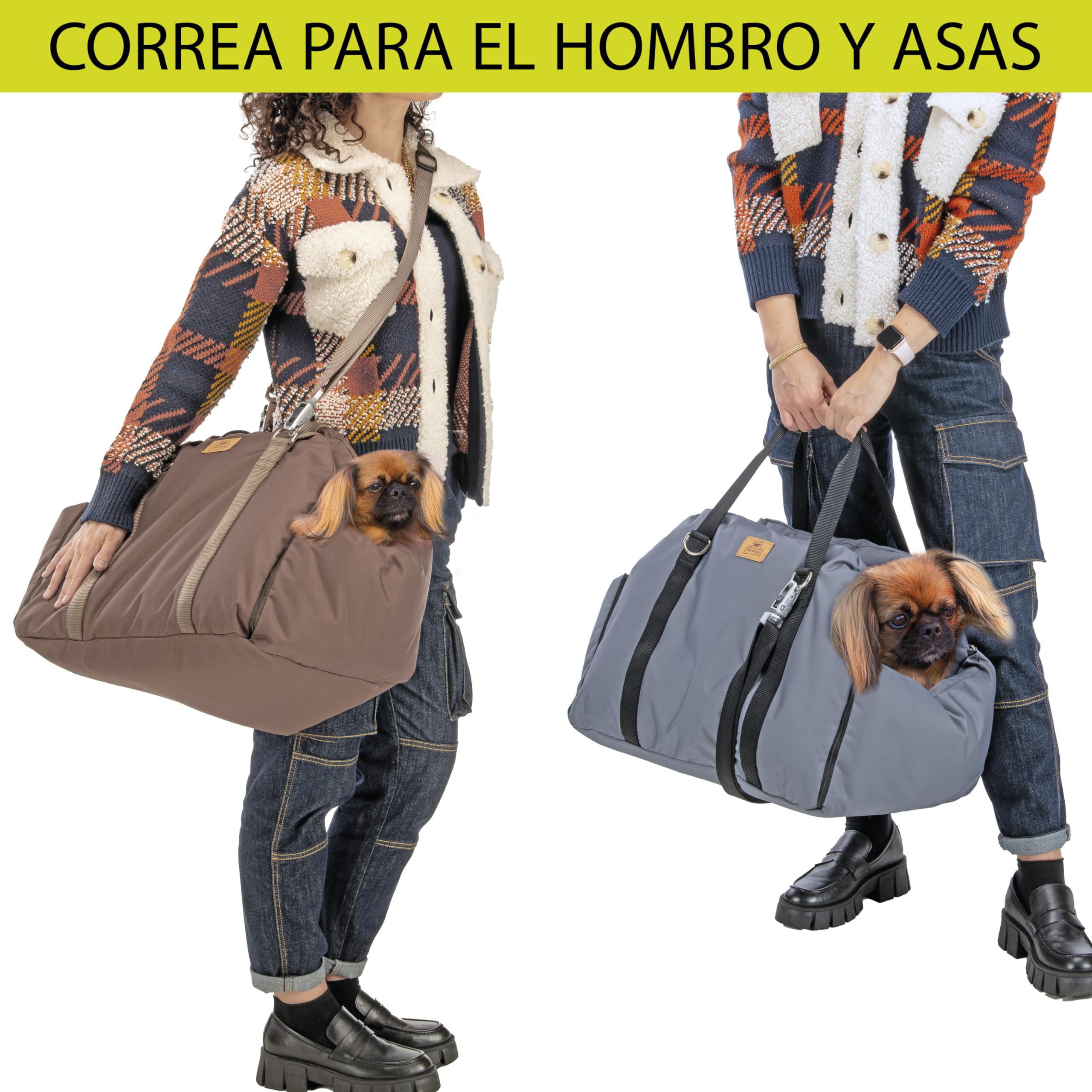 Ferplast Bolsa Transportín Perro con Bandolera y Asas, Cojín Reversible, Fijación al Asiento y Mosquetón Magnético, 52 × 46 x h 35 cm, Cruiser Bolsa para Perros y Transportin Perro Coche, Marrón