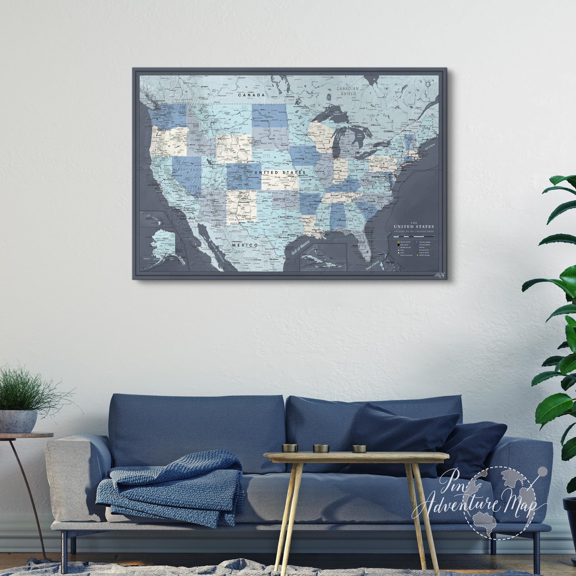 Mapa detallado de viaje de Estados Unidos con chinchetas sobre lienzo, 61 x 40 cm por Pin Adventure map (61 x 40.6 cm)