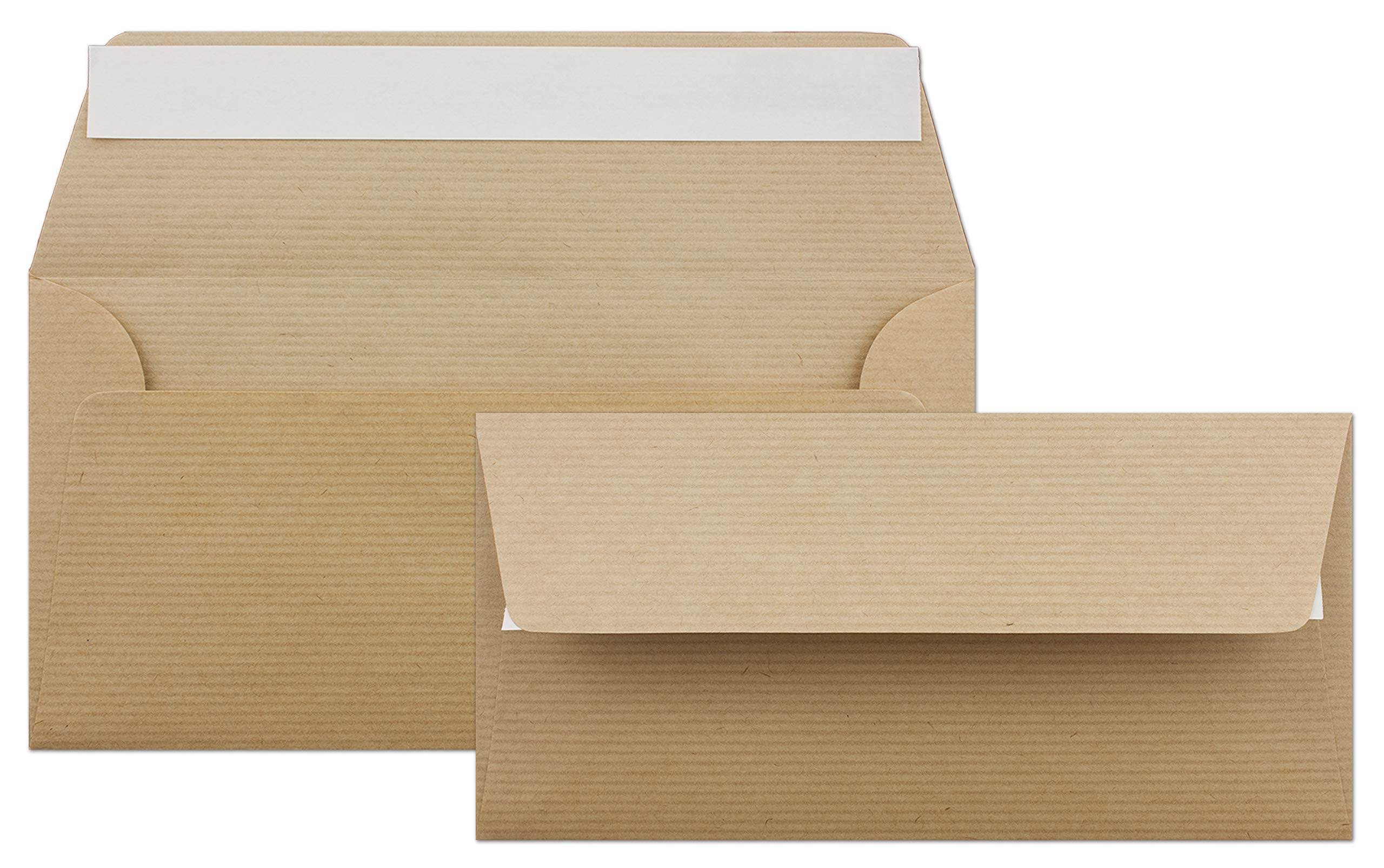 400 długich kopert DIN z papieru typu kraft, prążkowane, 11 x 22 cm, 100 g/m², prosta klapa z klejem, koperty bez okienka Glüxx-Agent