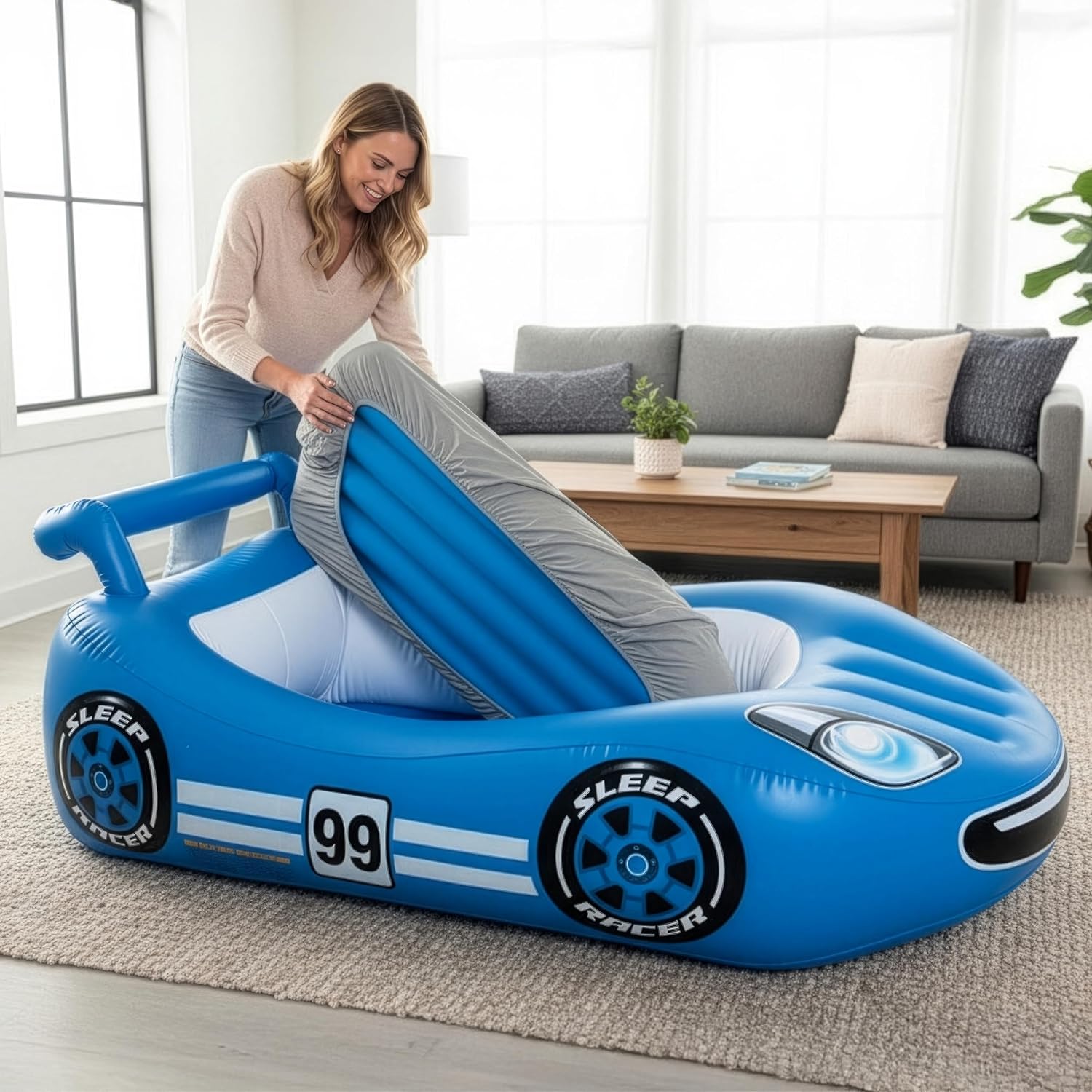 Sleep Racer Comfy Cruiser Inflatable LED Bed - Blue - by AirCandy
