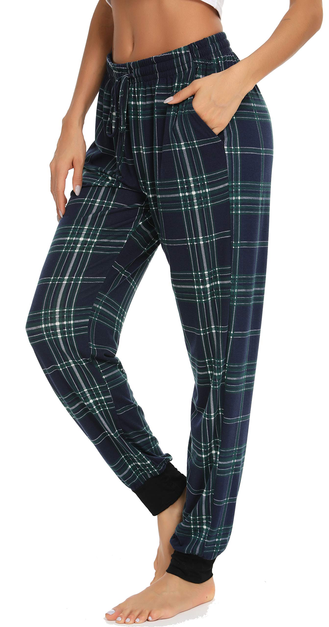 Vlazom Pantalon de Pyjama Femme Bas de Pyjama Femmes à Carreaux Pantalon de Nuit avec Poches