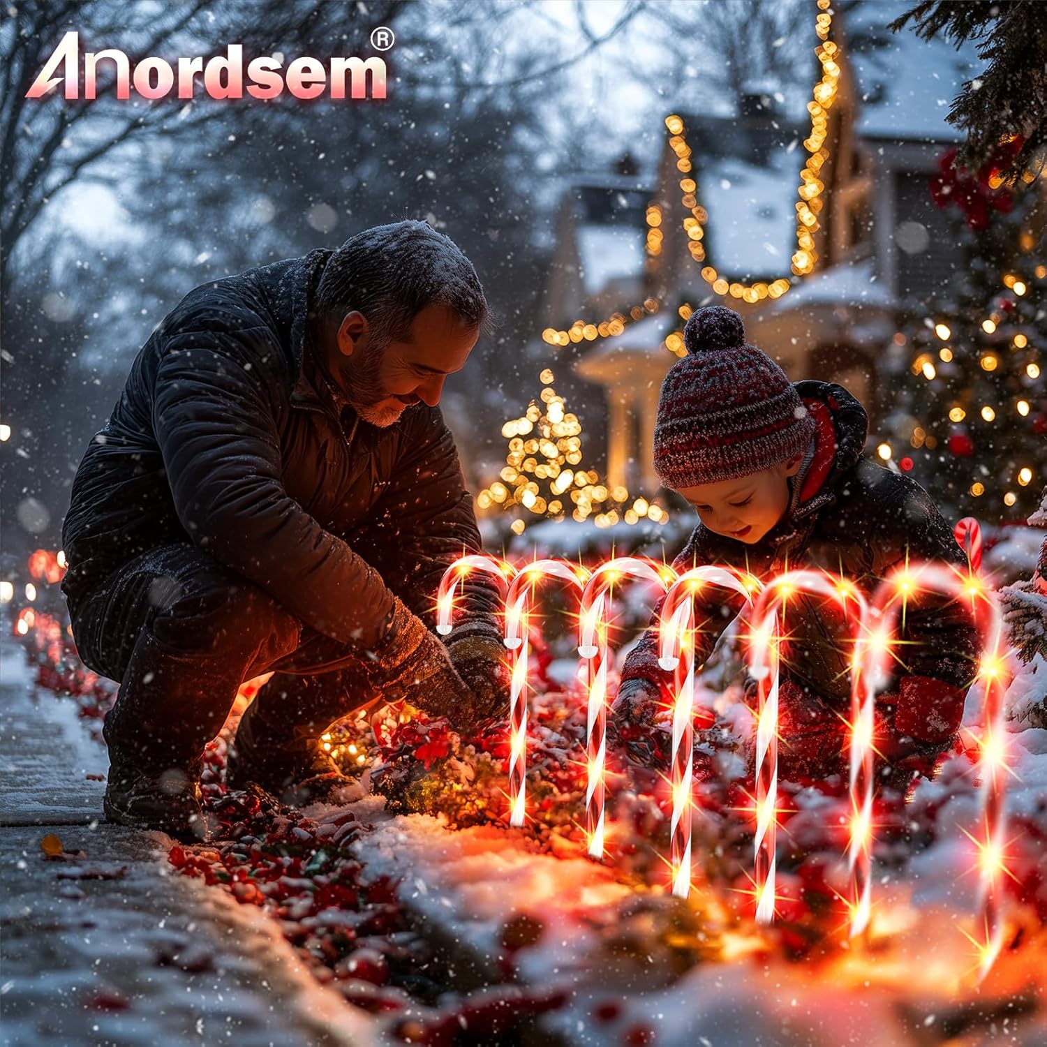 Anordsem Solar Christmas Decorations Outdoor: 24 Pack Candy Cane Pathway Stake Lights - 15 Waterproof LED 8 Lighting Models Yard Garden DIY Decor - 2026 Xmas Gifts for Homeowners