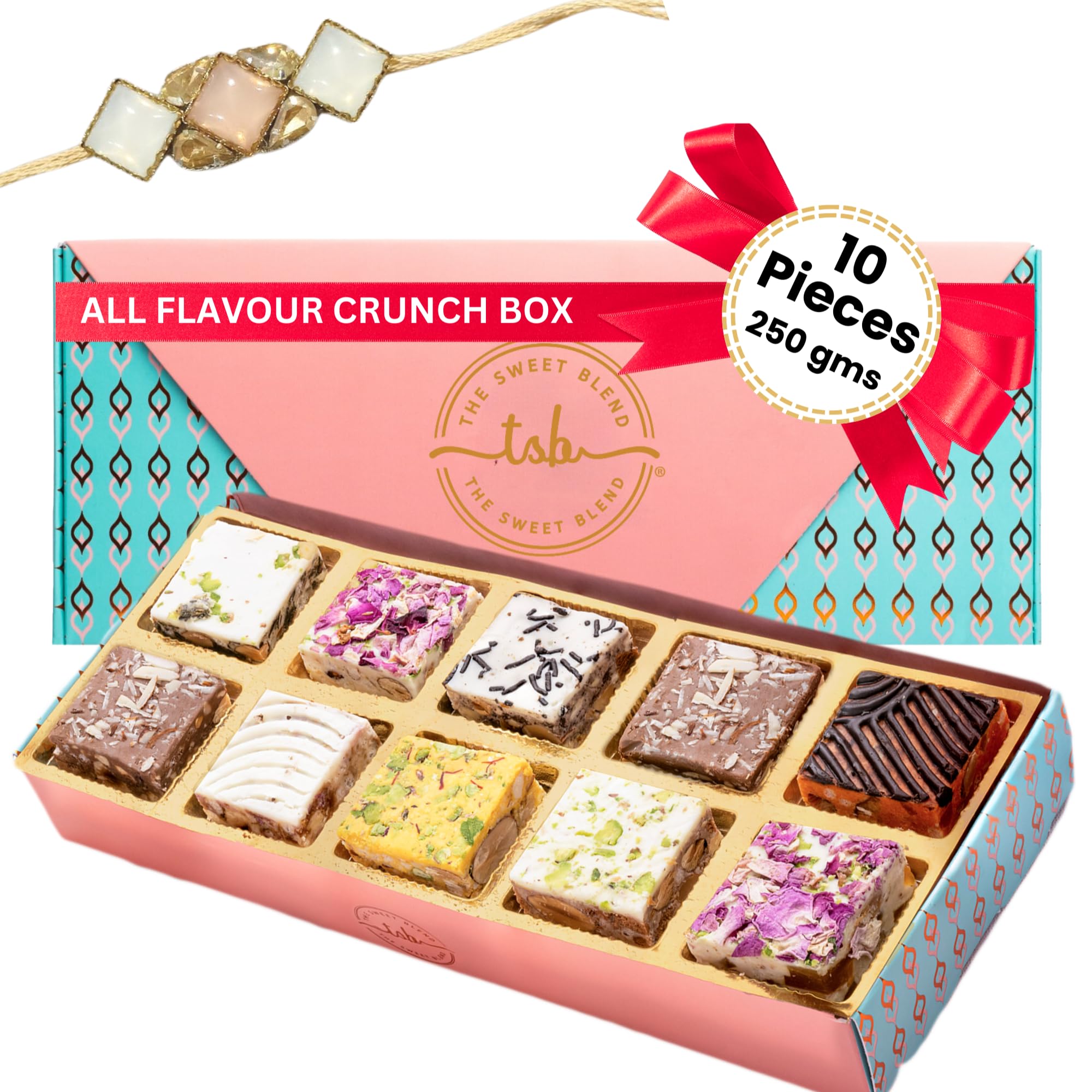 The Sweet Blend Rakhi Gift Hamper All Flavour Crunch Mithai Box with Stone Rakhi | Assorted Sweet Treats and Elegant Rakhi Combo (B0D76R3T6J) Amazon Price History, Amazon Price Tracker