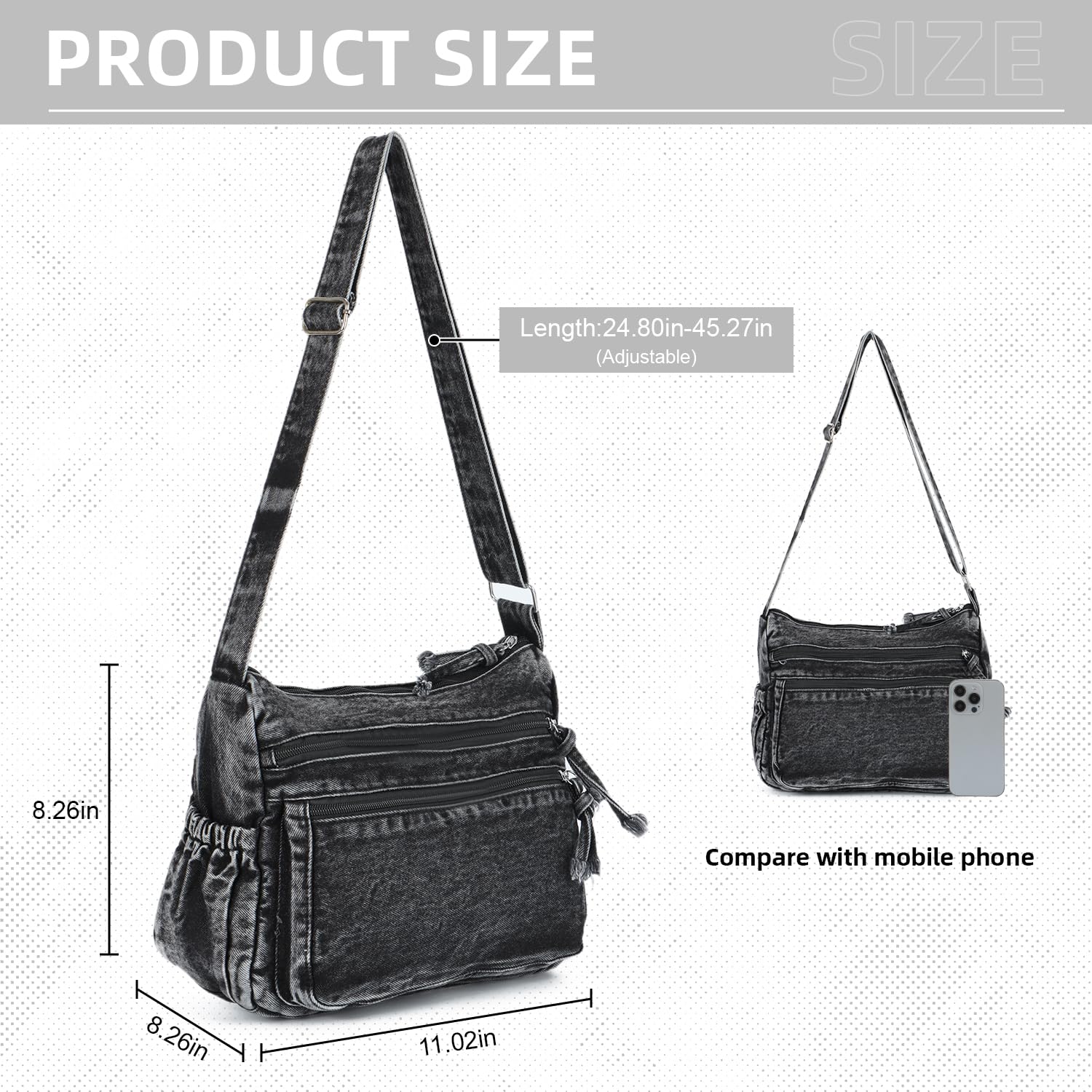 SUKUTU Denim Shoulder Bag for Women Canvas Messenger Bag Casual Retro Lightweight Crossbody Handbags