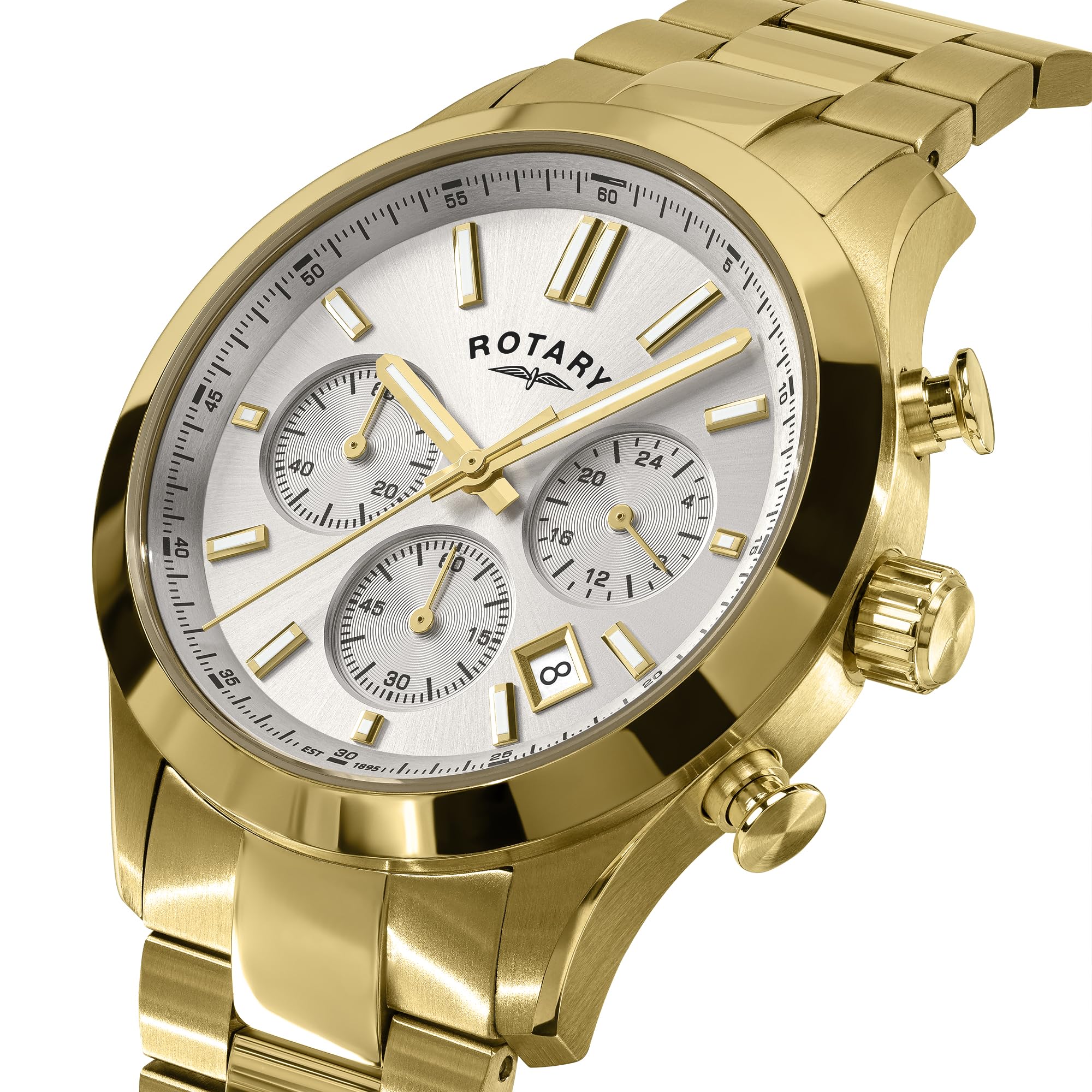 Rotary Heritage Męski zegarek z chronografem ze stali nierdzewnej, pozłacany