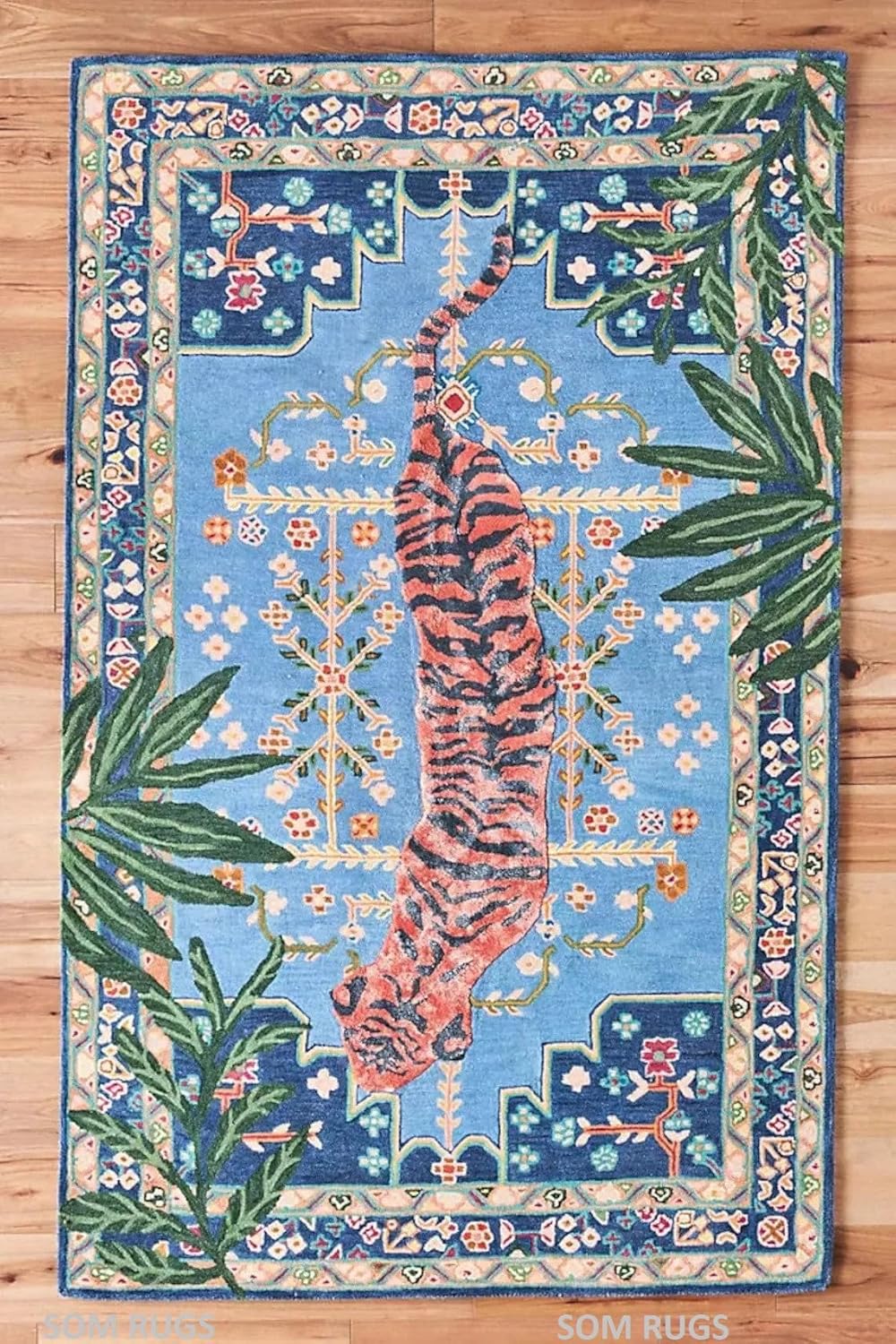 Bengal Tiger Tufted Wool Rug, Hand-Tufted Large Animal Design, Multi-Colored for Living Room, Bedroom, or Kitchen (7x10 Feet)