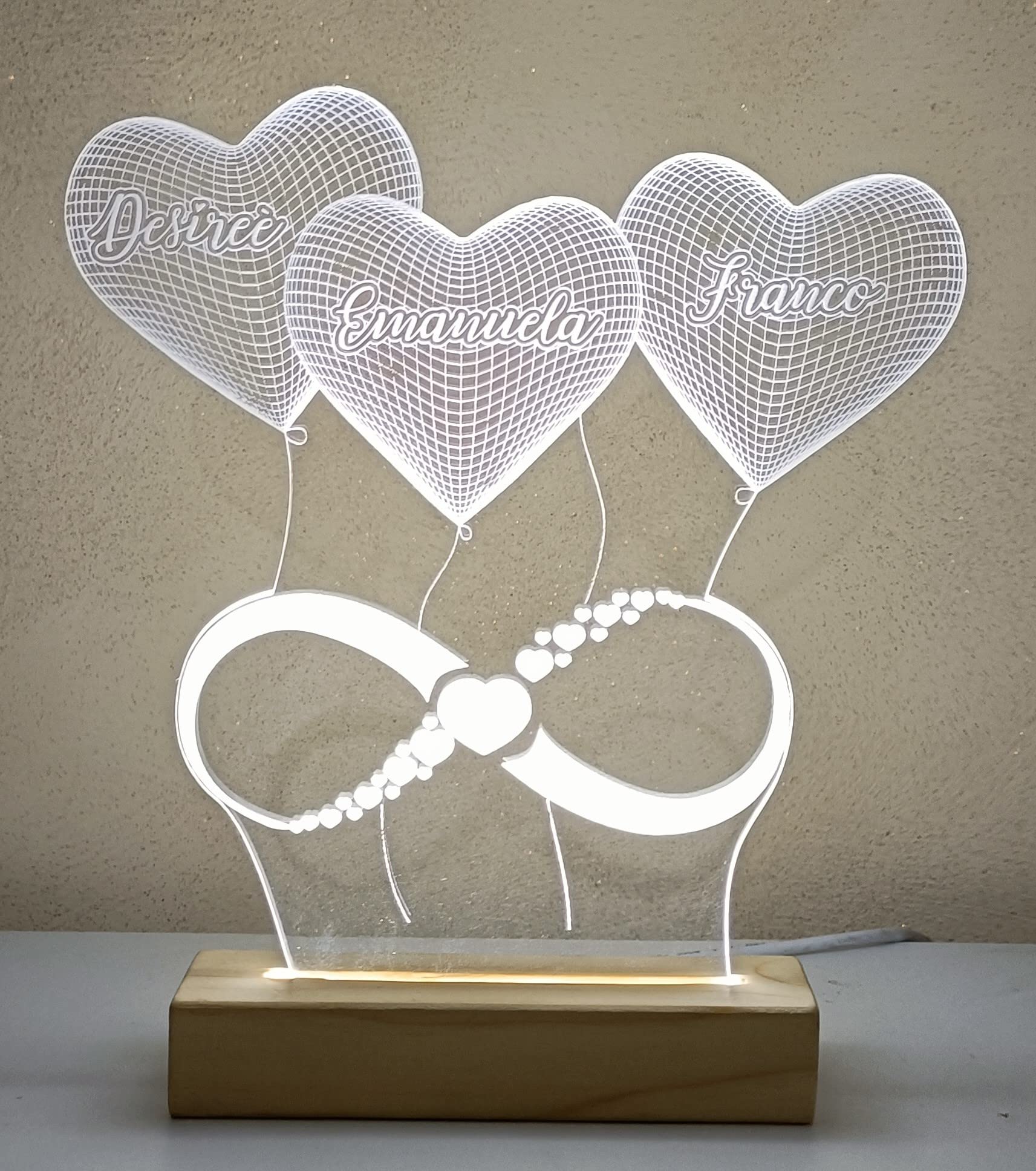 Lampada led personalizzabile palloncini 3D con nomi (3 Palloncini)