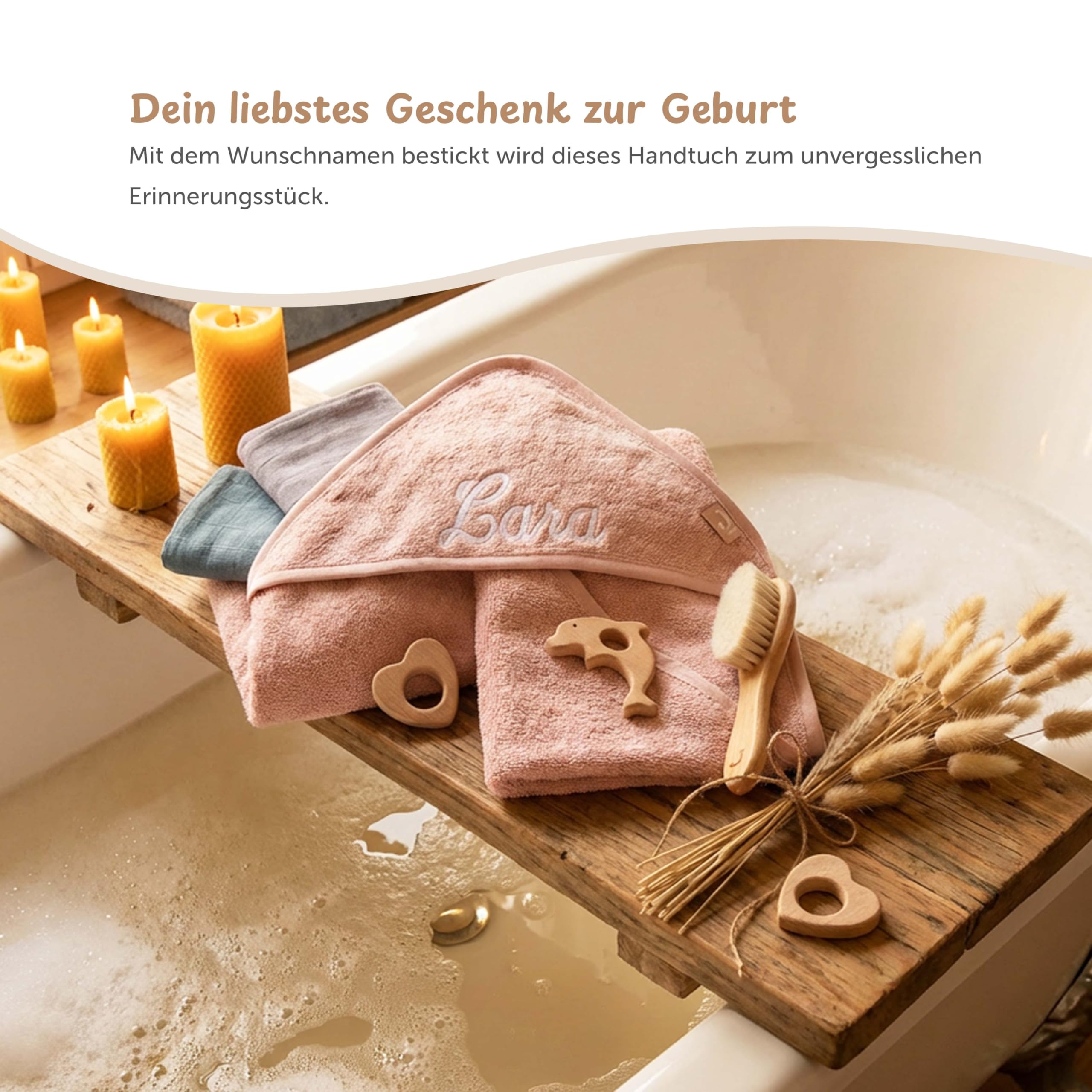 Kidsmood - personalisiertes Kapuzenhandtuch Baby | Niedliches Babyhandtuch, Bestickt mit Namen | Flauschig & sicher für zarte Babyhaut Liebevolles Geschenk zur Geburt Mädchen & Jungen (75x75 cm)