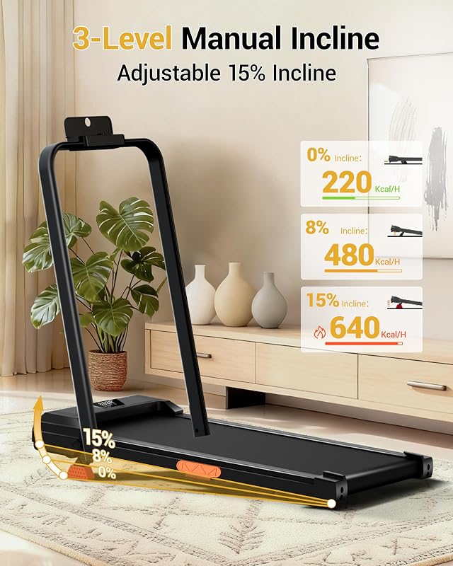Walking Pad Treadmill with 15% Incline 2.5HP Foldable Under Desk Walking Pad for Home and Offce 300LBS Weight Capacity 0.6-6.2MPH Compact Treadmill with Remote Control image 3