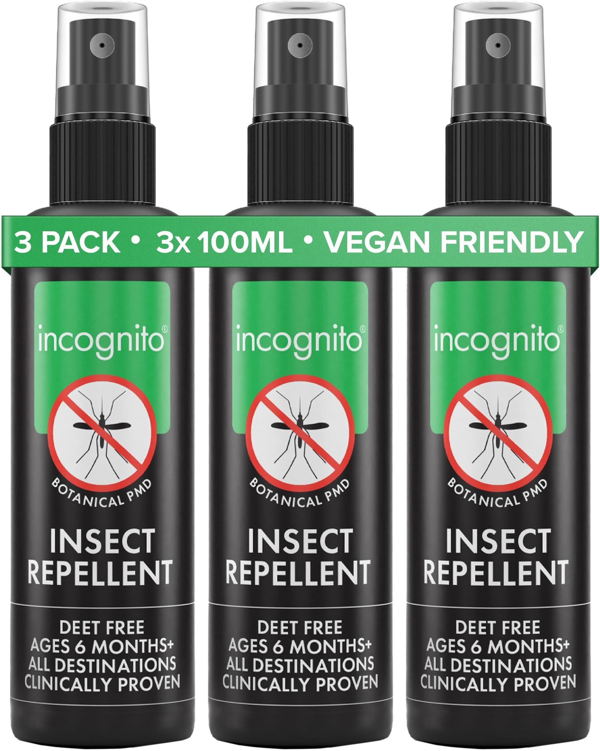 Insect Repellent Spray - 3x100ml - Travel-Sized Natural DEET Free Formula - Protects for Up to 7 Hours - Shields from a Wide Range of Biting Insects - Travel Friendly Organic Mosquito Repellent