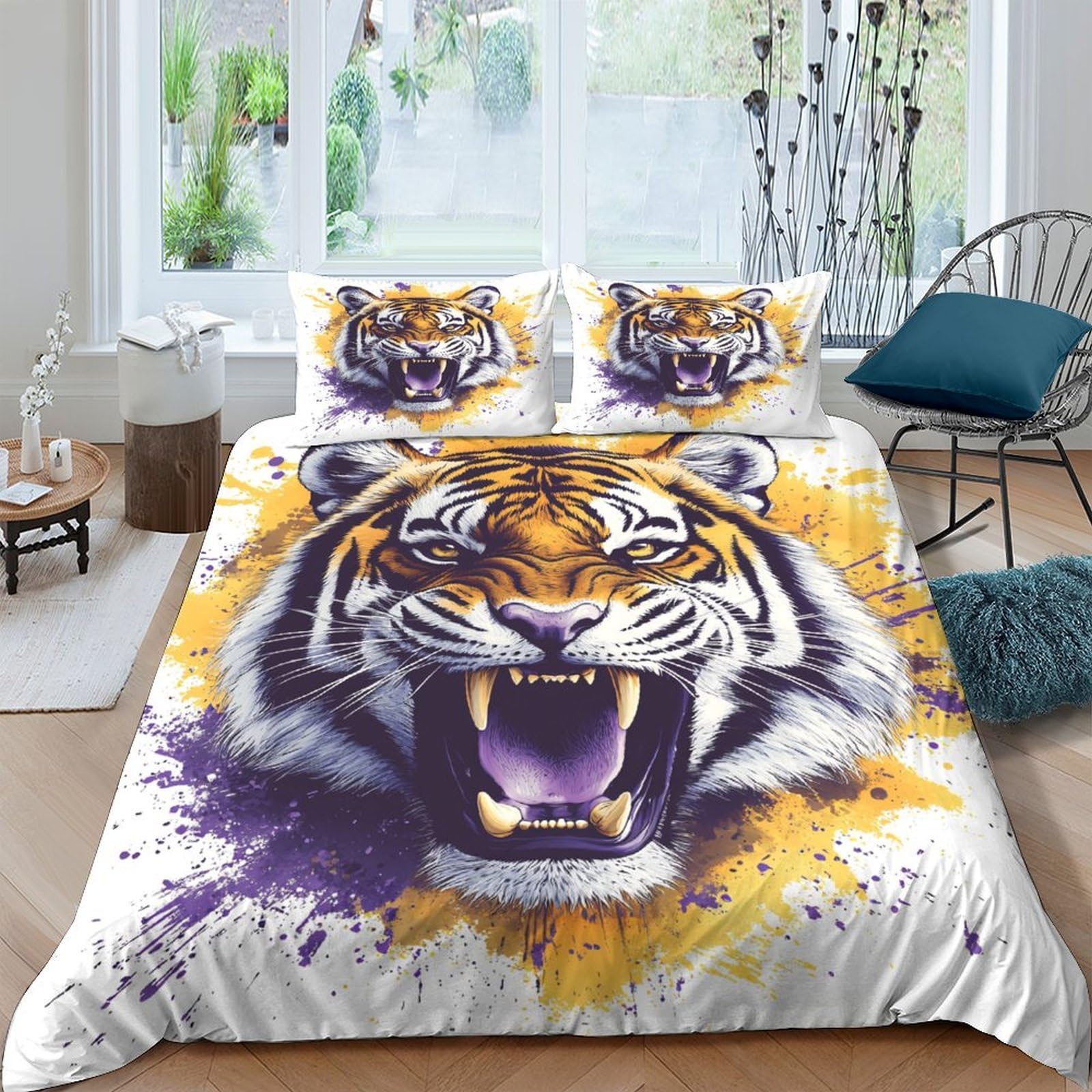 Ctjqhvkz Style-7 3D Printed Roaring Tiger Fitted Sheet Microfiber Soft Animal Pattern Bed Cover For Bedroom Dorm Mattress Decor Single（135X200cm）