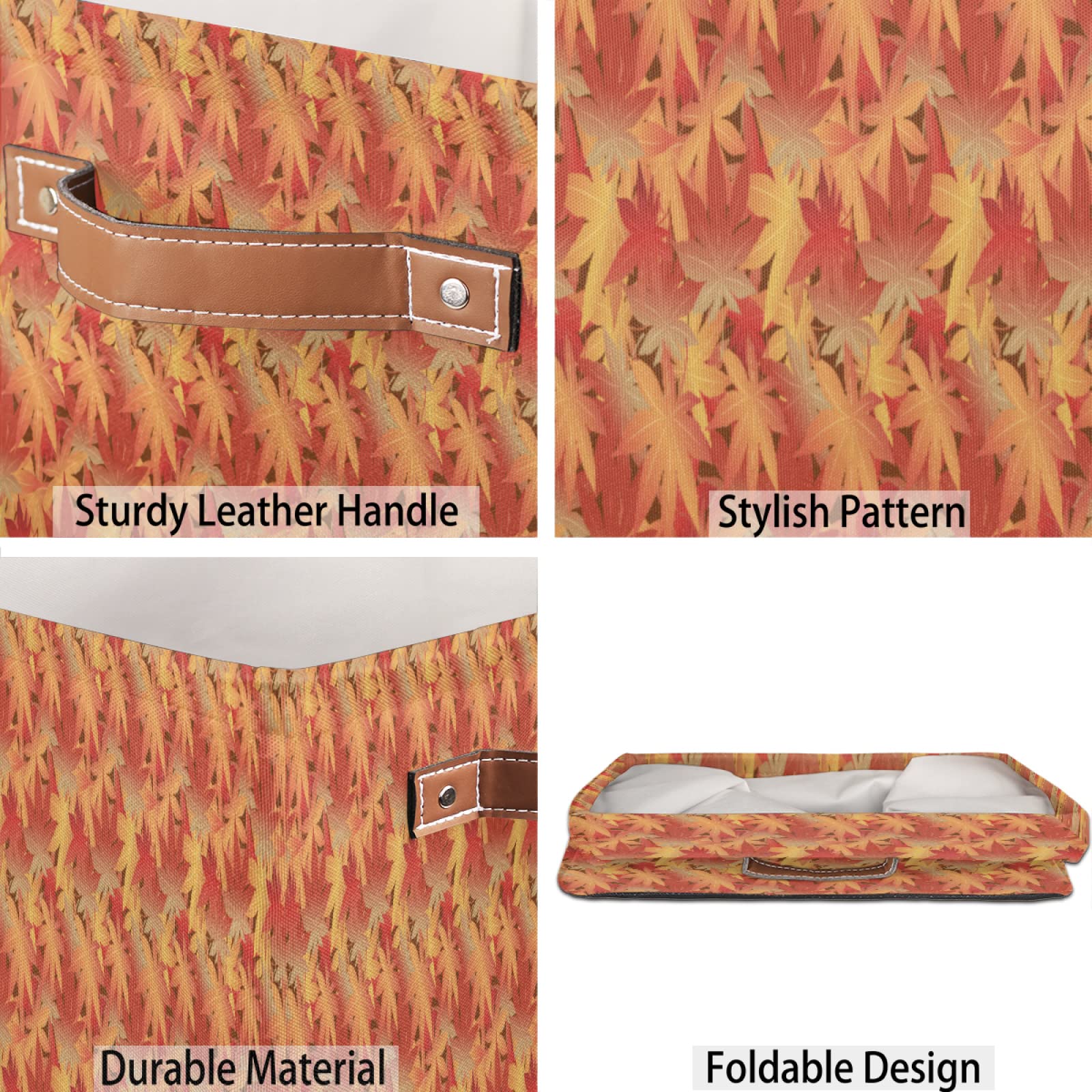 Cesto portaoggetti in stile giapponese orientale con foglie d'acero, cestino decorativo autunnale con manici per armadio, organizer per casa, ufficio, confezione da 2