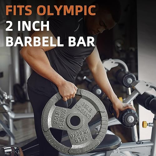 Miniatura 5 de Fitvids Olympic Cast Iron 2-Inch Weight Plate for Strength Training & Weightlifting, Home Gym, Multiple Weights Available