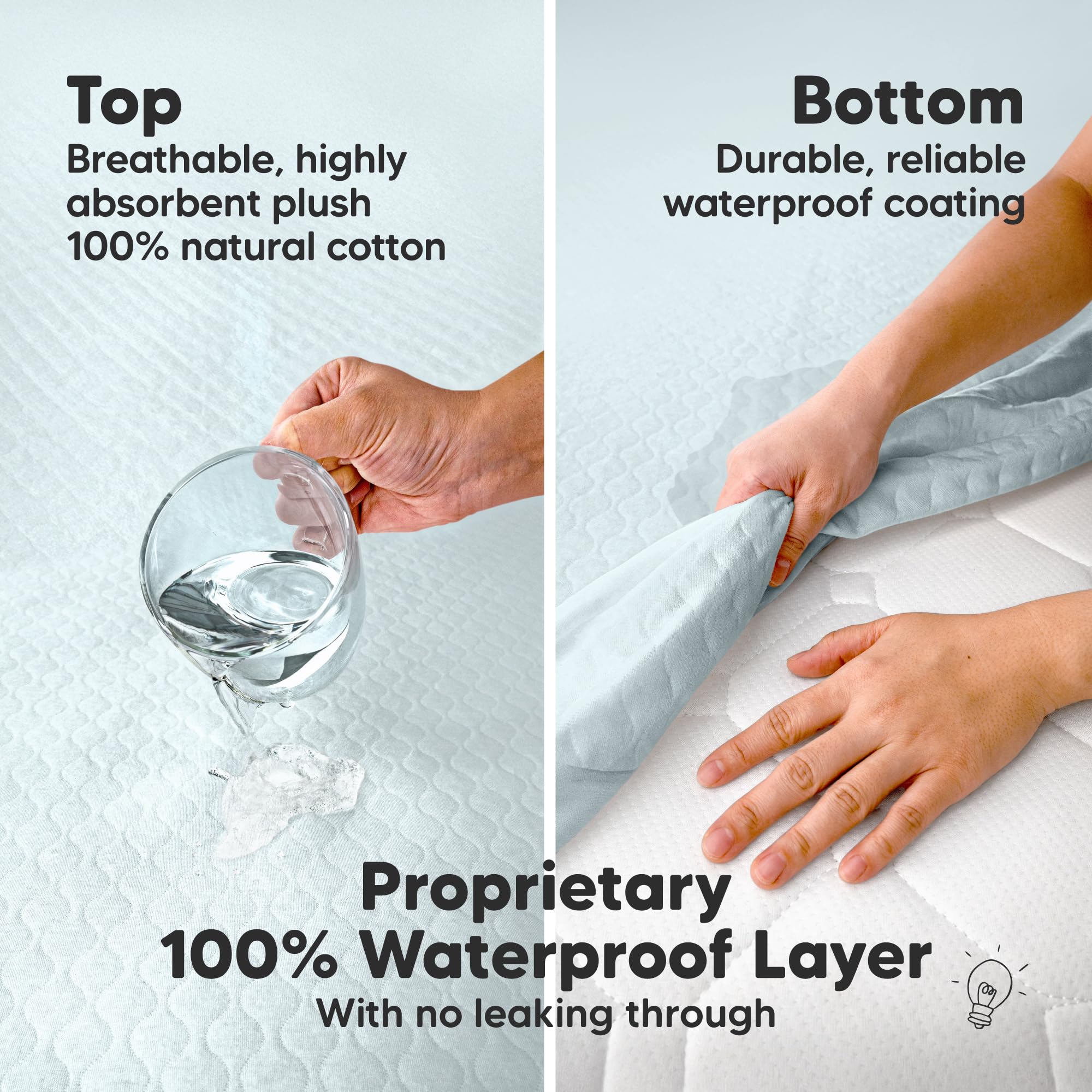 Protector de colchón impermeable para cuna, paquete de 2 sábanas silenciosas para bebé, 52 x 28 pulgadas, sábana acolchada de algodón para cuna, fácil ajuste, duradera (escarcha)