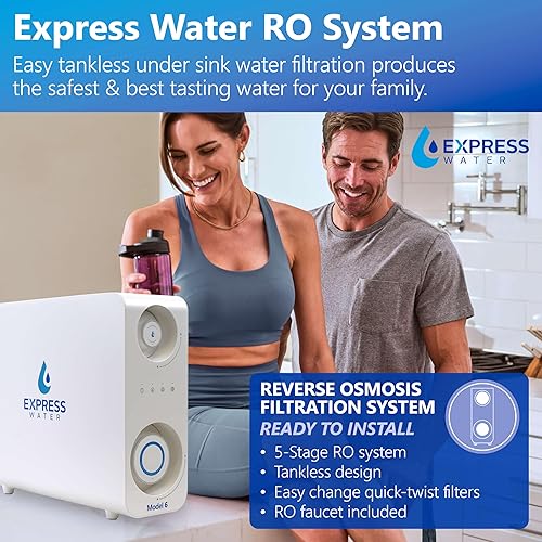 Miniatura 2 de Express Water Sistema de ósmosis inversa sin tanque 600 GPD - Sistema de filtro de agua de ósmosis inversa 21 puro para drenar, fácil de instalar,
