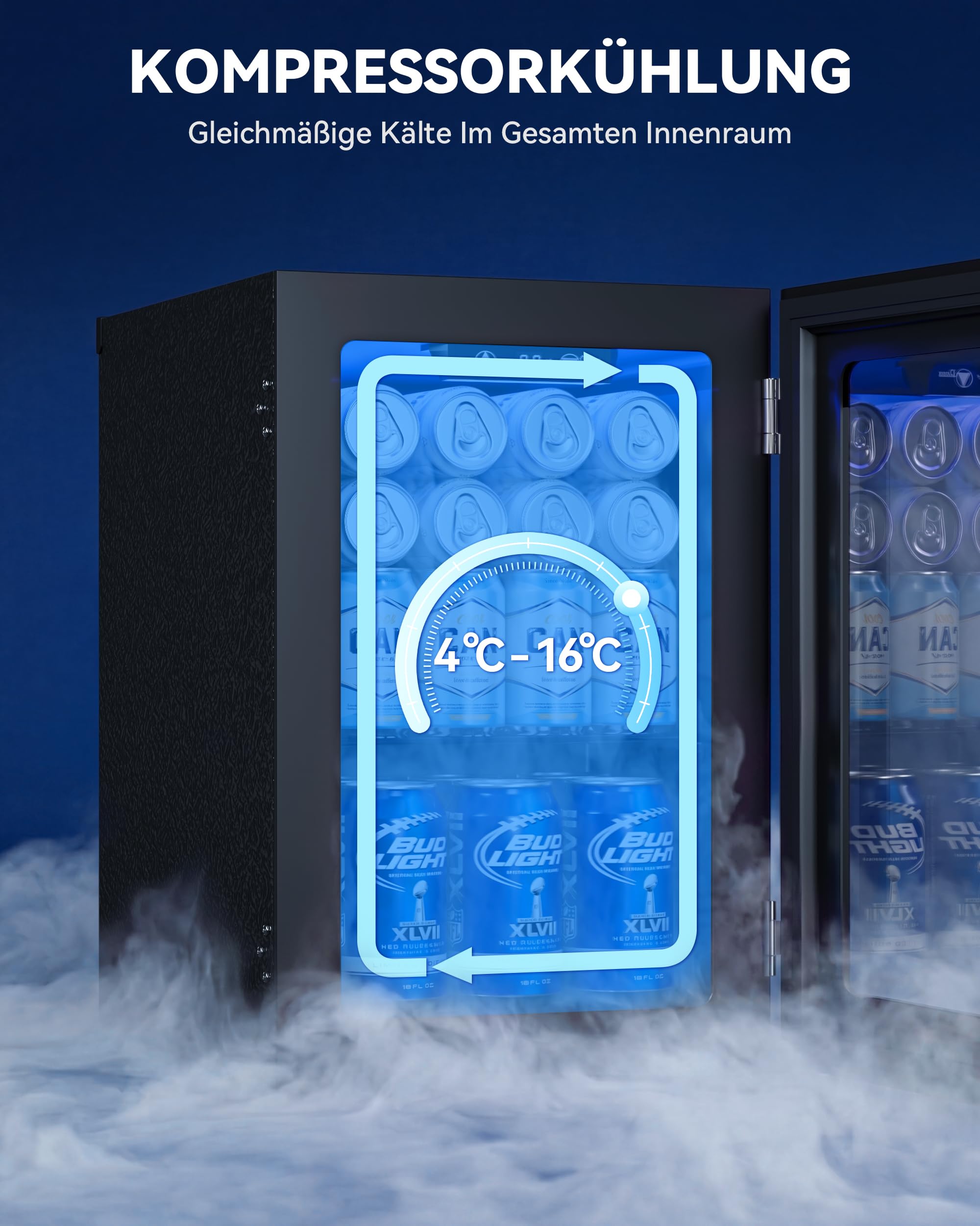 JUMMICO Getränkekühlschrank 18L Schwarz leise Kompressor 4-16°C