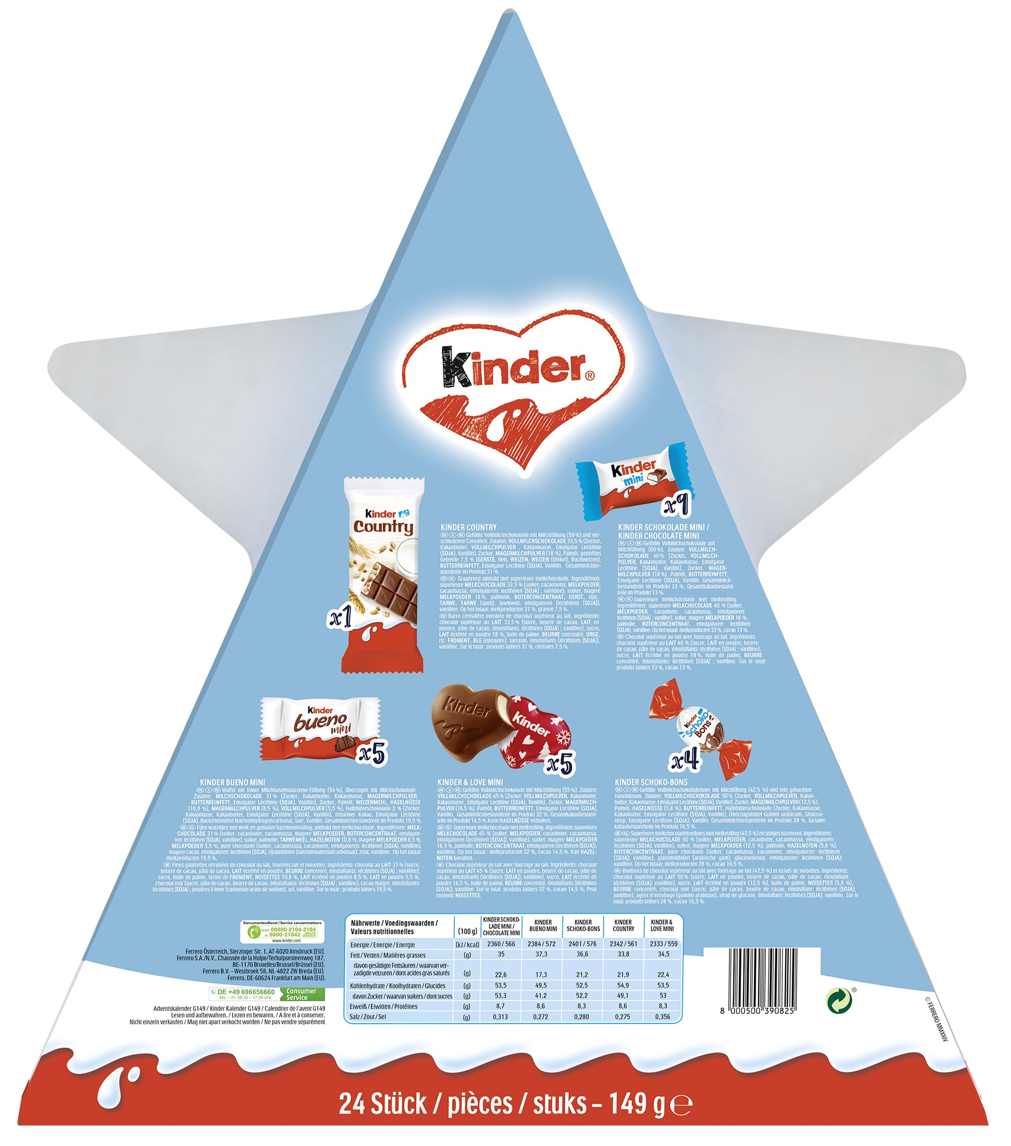 Kinder Calendario de Adviento La Estrella, 149g