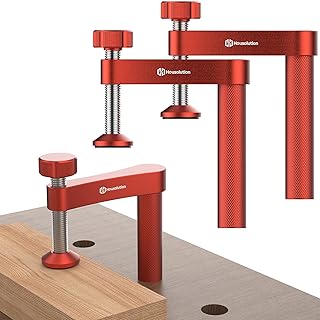Housolution 2 Pack Bench Dog Clamp, 3/4 inch Dog Holes Workbench Clip for Woodworking, Adjustable MFT Hold Down Bench Clamp Quick Fixed Clip, Workbench Accessories for Wood Carving Routing Sanding,Red