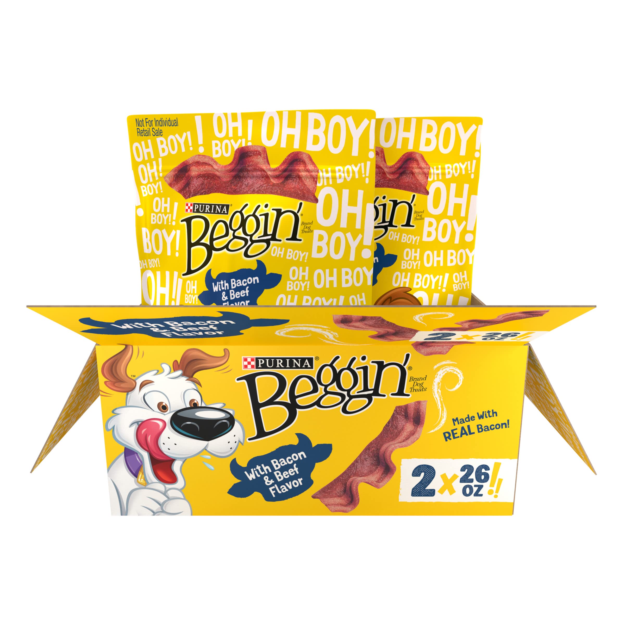 (Best by Oct/2026) Purina Beggin' Strips Real Meat Dog Treats, Bacon & Beef Flavors - (2) 26 oz. Pouches