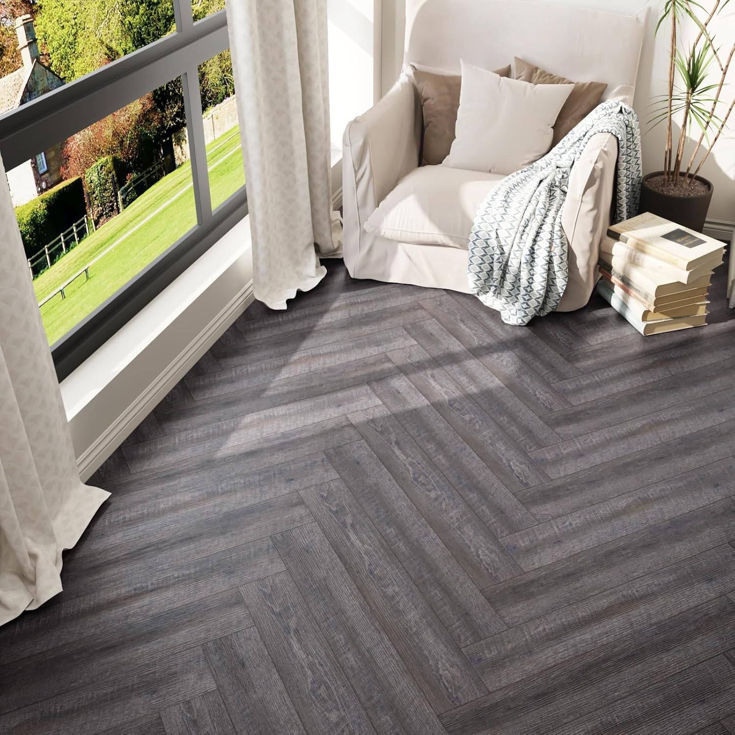 CRE8TIVE 24-Pack Grey Brown Wood Plank Peel and Stick Floor Tile Waterproof Vinyl Plank 36 Sq. Ft. Self Adhesive Vinyl Tile for Kitchen Bathroom Living Room Temporary Flooring 6"x36"