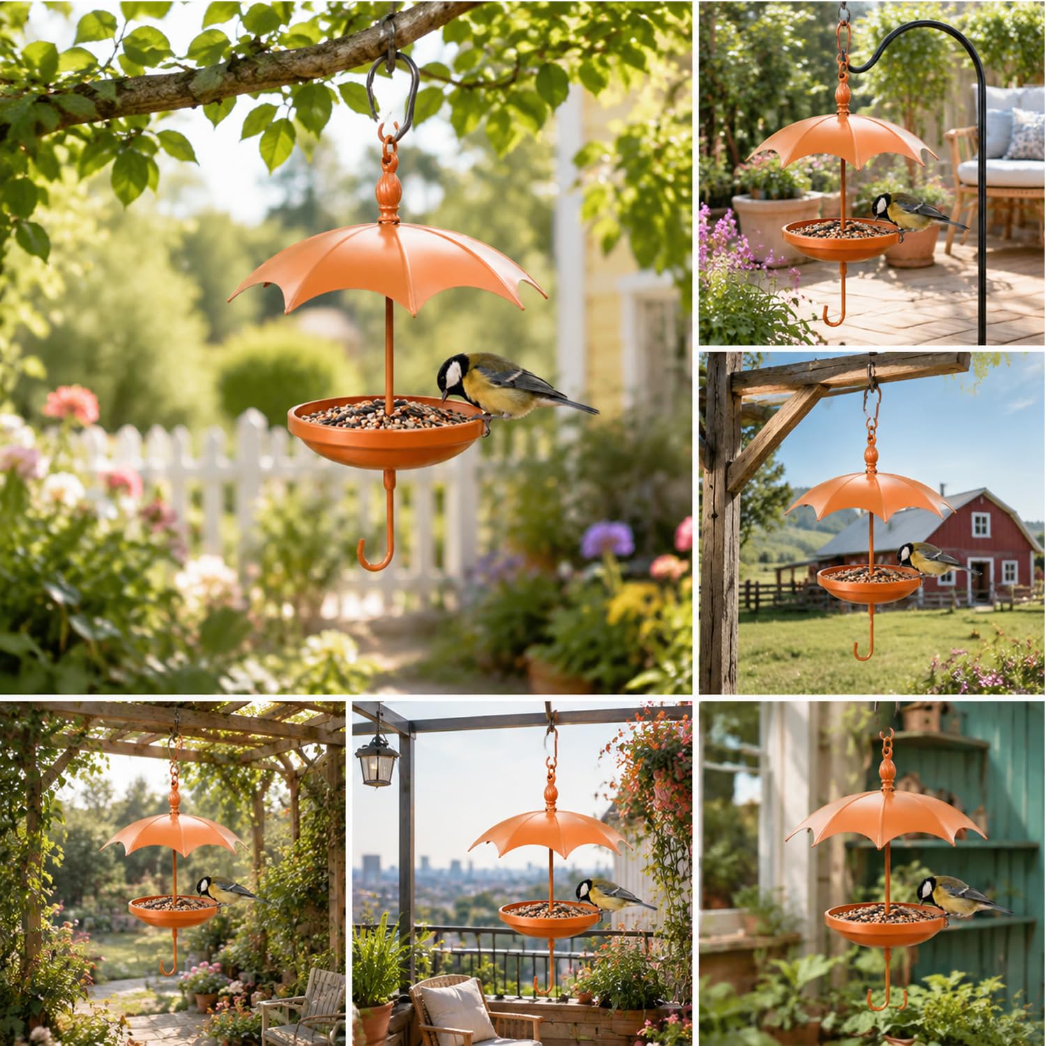 Vogelfutterstation mit Schirmoberseite, 2 in 1 Metall Wildvogel-Futterstation und Badeschale, Wetterfester Regen-/Sonnenschutz für Garten und Außenbereich