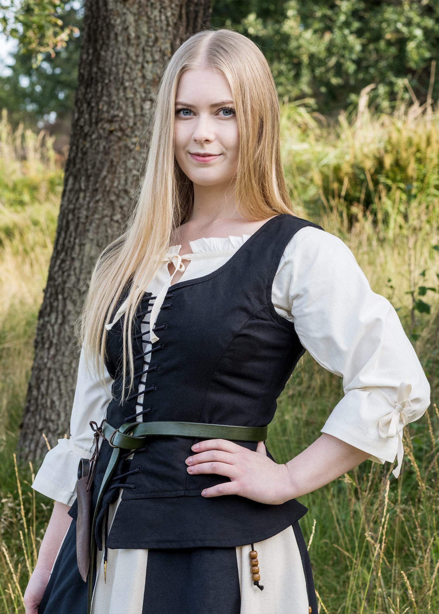 Battle-Merchant Tilda - Corpetto medievale Tilda con bretelle ampie - cotone - ideale per giochi di ruolo dal vivo (LARP), costume tardomedievale - nero o marrone - S-XXL