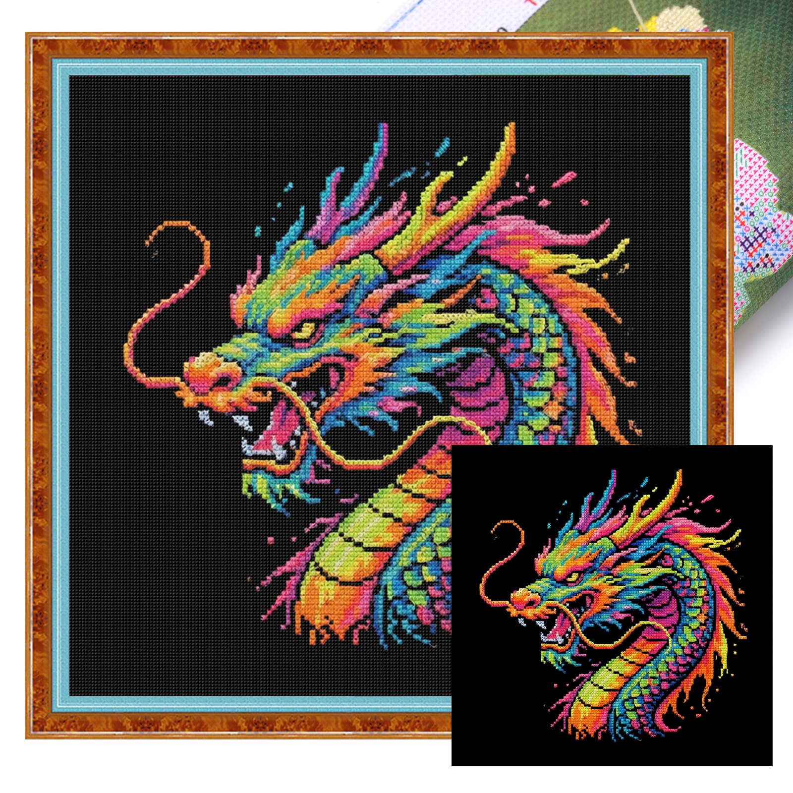 POETRYDRAW Dragon Full 14CT DIY Stamped Cross Stitch Kits 11.81x11.81inch Embroidery Needlepoint Starter Kits for Beginners Adults Home Decor (Dragon)