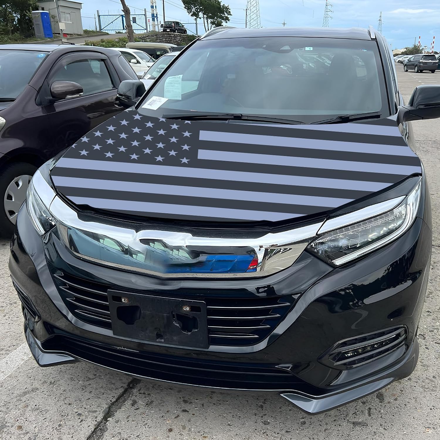 American Car Hood Cover - 59x51 in Car Hood Cover Flag Bonnet Banner with 2 Adjustable Triangular Fasteners, Universal Fit for Trucks, SUV, Patriotic America Flag Cars Decor