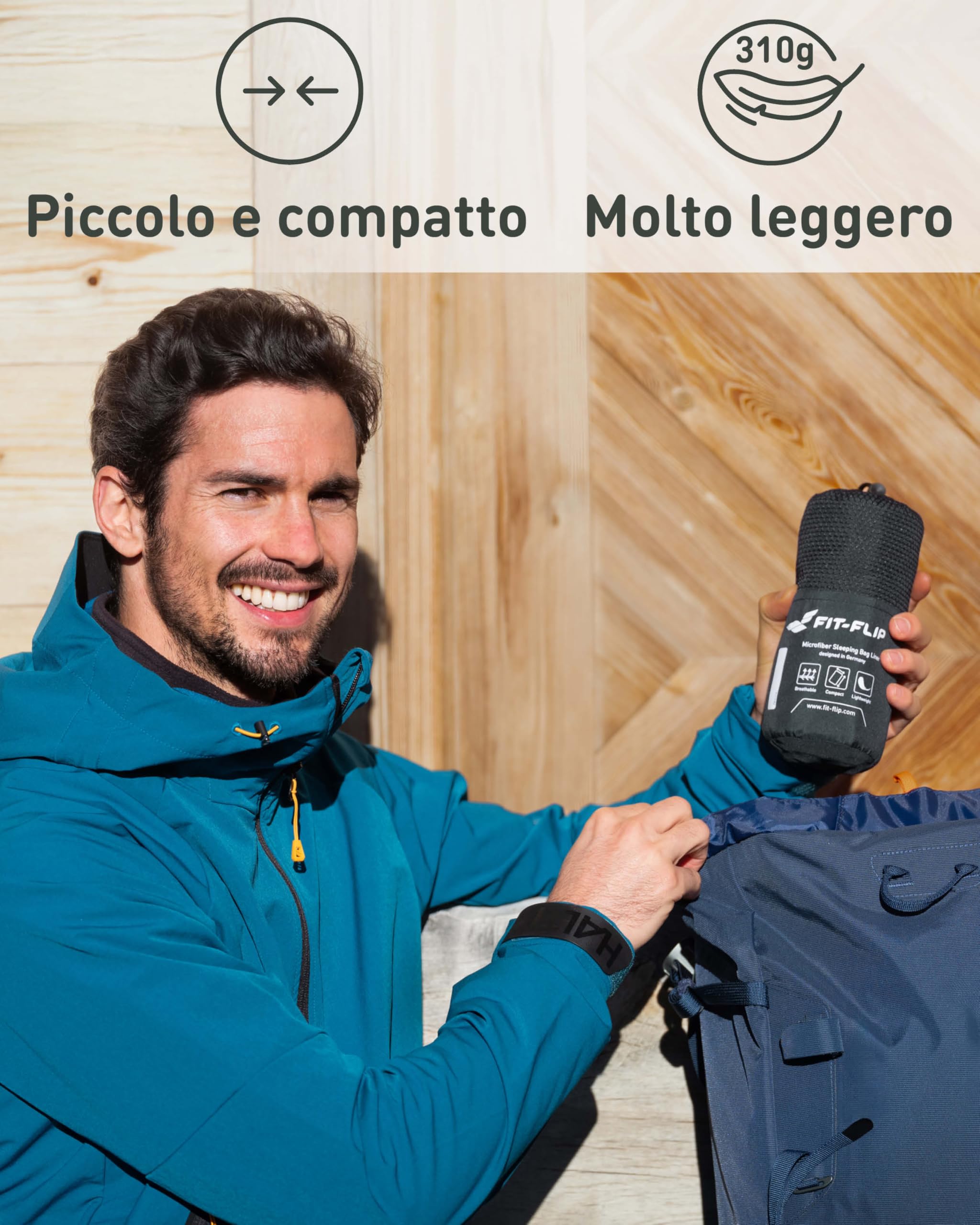 Fit-Flip Sacco Lenzuolo da Viaggio - 100% Cotone o Microfibra - Sacco a pelo con scomparto per cuscino - Sacco Letto singolo ultraleggero e compatto - Sacco a Pelo leggero Estivo