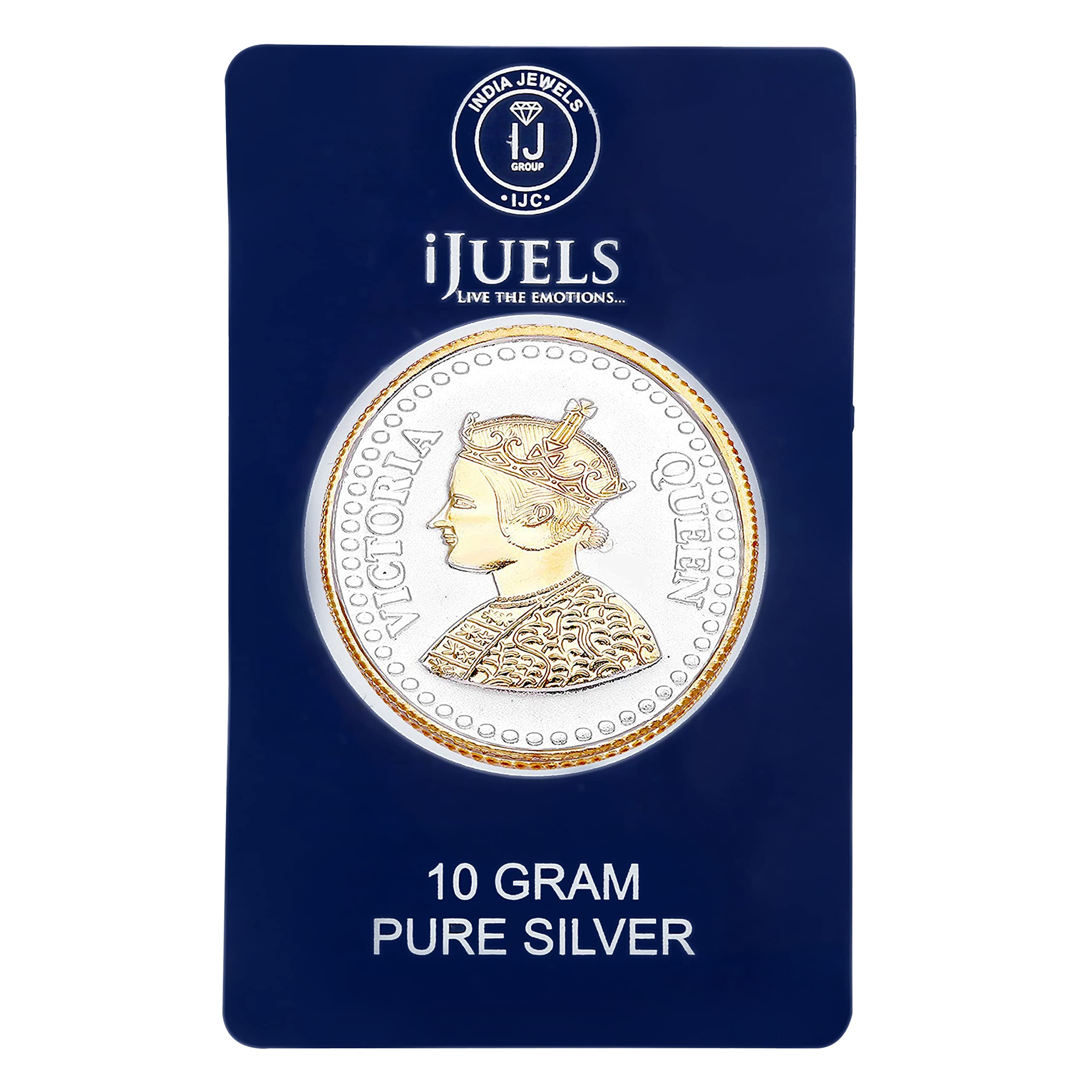 iJuels 999 Fine Silver BIS Hallmarked Gold Plated Queen Victoria 10gm Silver Coin. Temper Pack (10 Gram Silver Coin – 1 Piece)