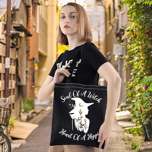 Miniatura 6 de LEVLO Bolsa de lona de bruja Regalo de bruja Alma de una bruja Corazón de una bruja Bolsa de hombro Hippie Mercancía mágica de bruja